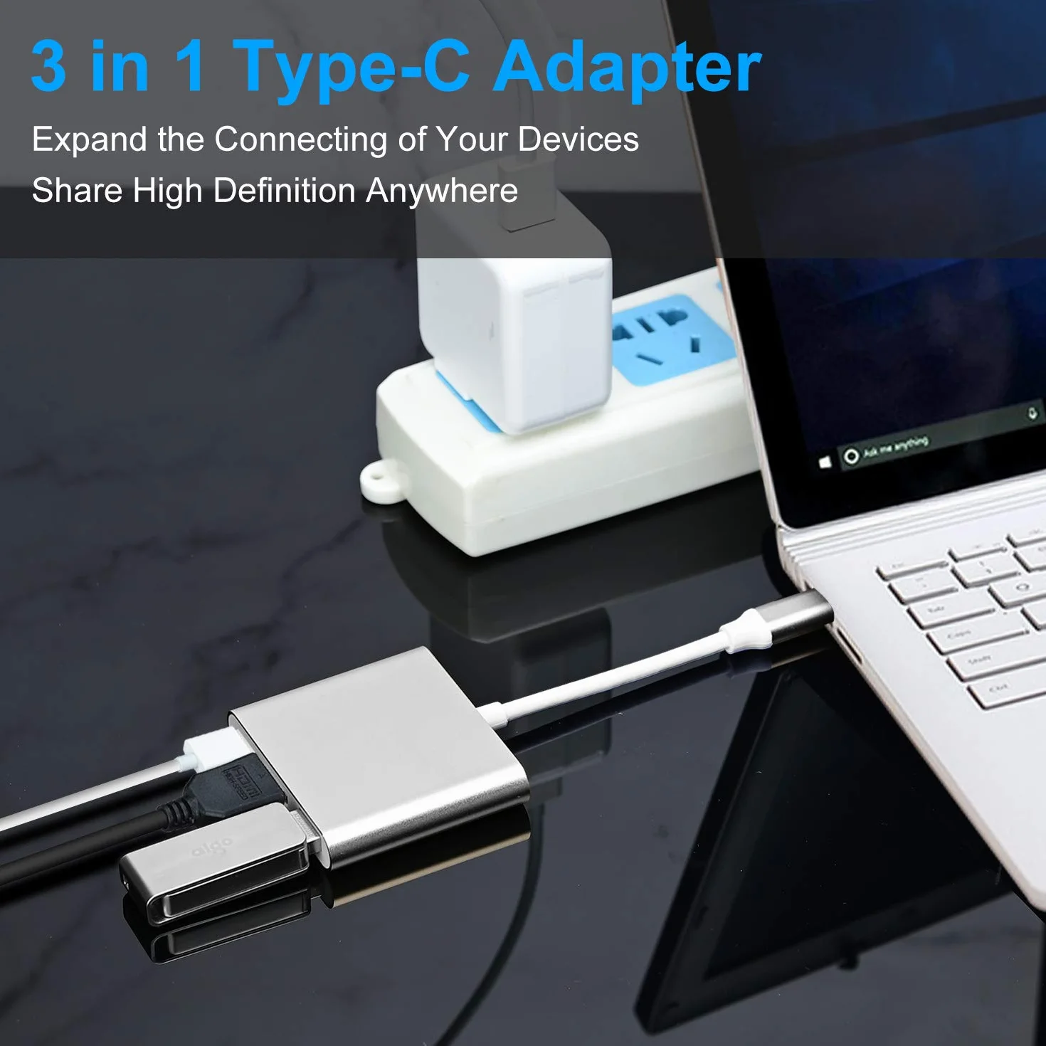 Adapter USB-C na HDMI Samsung Galaxy S8/S9 MacBook Air iPad Pro 2020 Dell XPS 13/15 srebrny