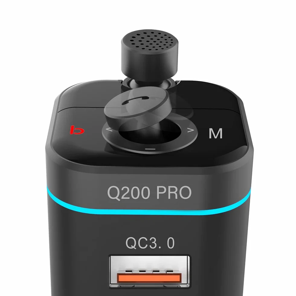 Feegar Q200 Pro Transmiter FM Bluetooth 5.0 QC3.0 4.0 PD SD MP3 USB-C 12-24 V Ładowarka 42W typ C 87,5–108,0 MHz Regulowany mikrofon HD Bass Boost Efekt Siri