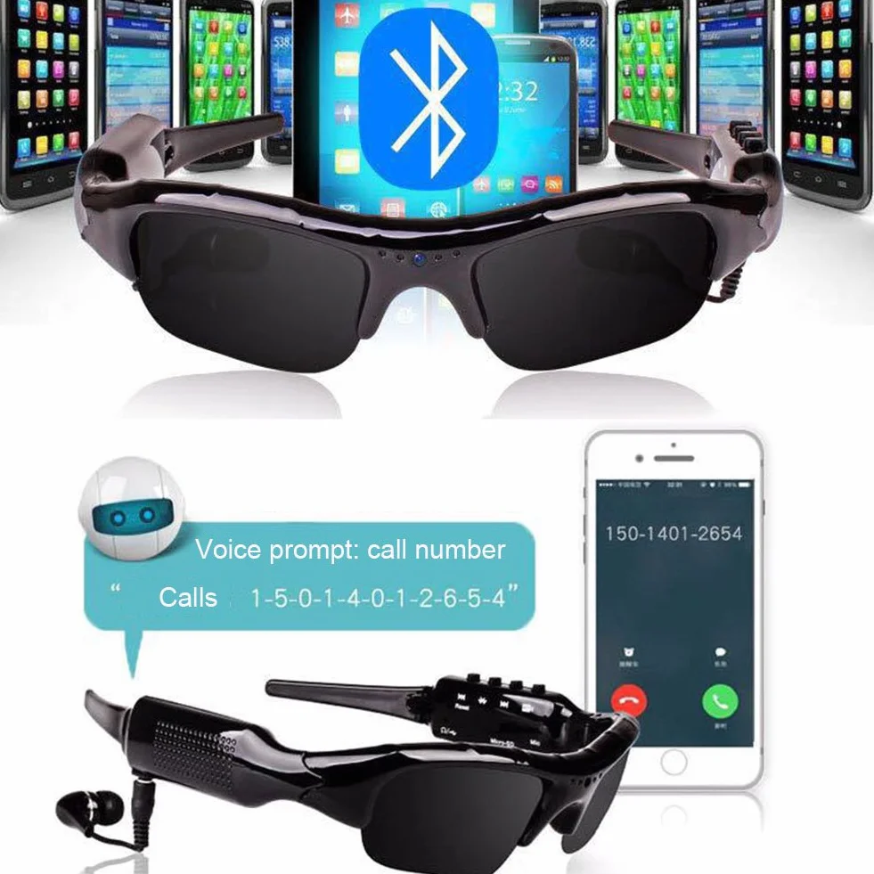 Okulary przeciwsłoneczne Bluetooth 5 m z kartą micro SD rozszerzalną do 32 GB z MP3 + Bluetooth + aparat fotograficzny + funkcje wideo