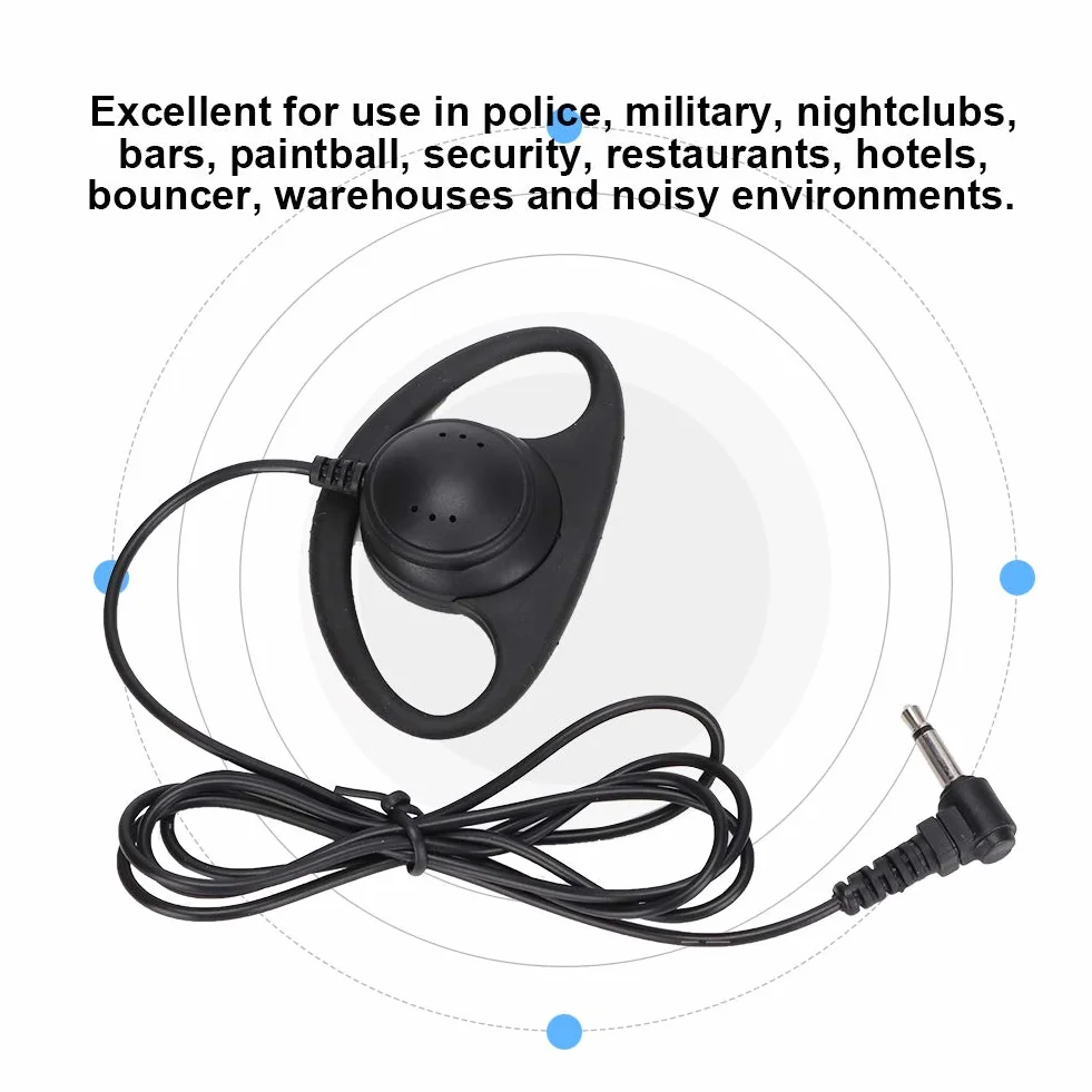 Mono Słuchawka Pojedyncza 3.5mm Jack D Kształt Zestaw Słuchawkowy do Radiotelefonów Walkie Talkie 5 Sztuk Czarny ABS
