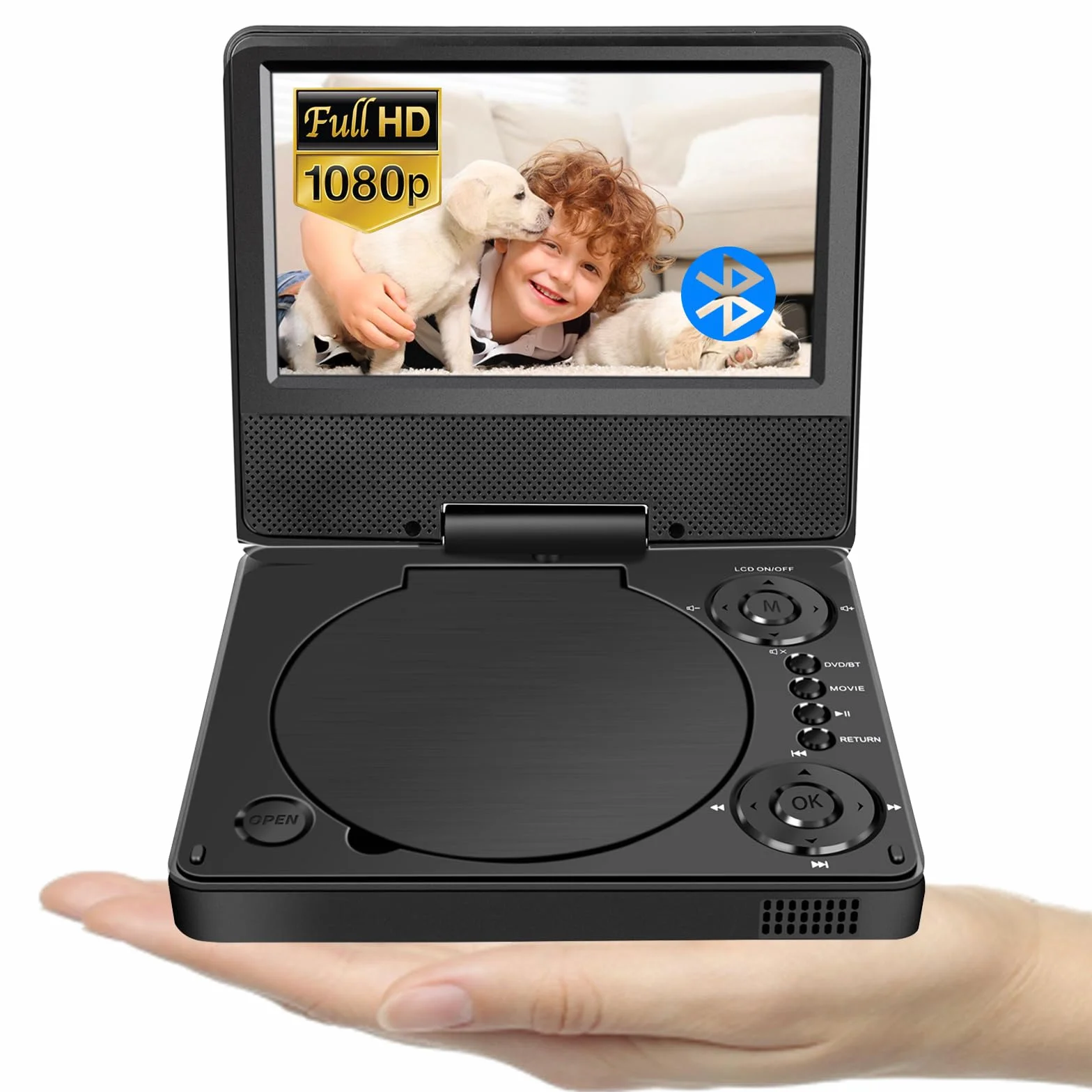 9.5" przenośny odtwarzacz DVD YOOHOO z 7.5" ekranem HD dla dzieci, do noszenia w podróży, telewizor samochodowy na zagłówek, wszystkie regiony, odtwarza wszystkie formaty MKV/MP4/WAV/AVI/MP3/CD/1080P