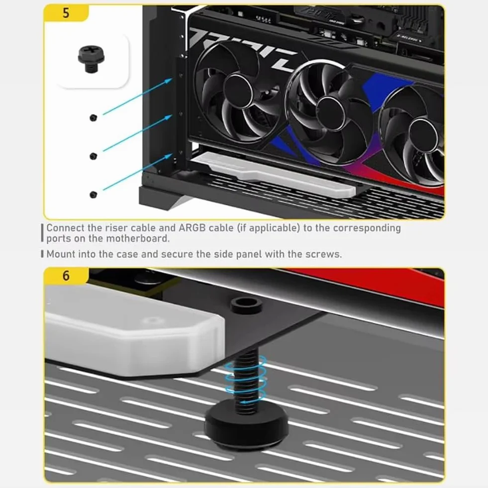 Pionowy uchwyt montażowy GPU z kablem PCI-E 4.0 X16, kabel riser, zestaw obsługi karty graficznej, kąt prosty 90 stopni, biały