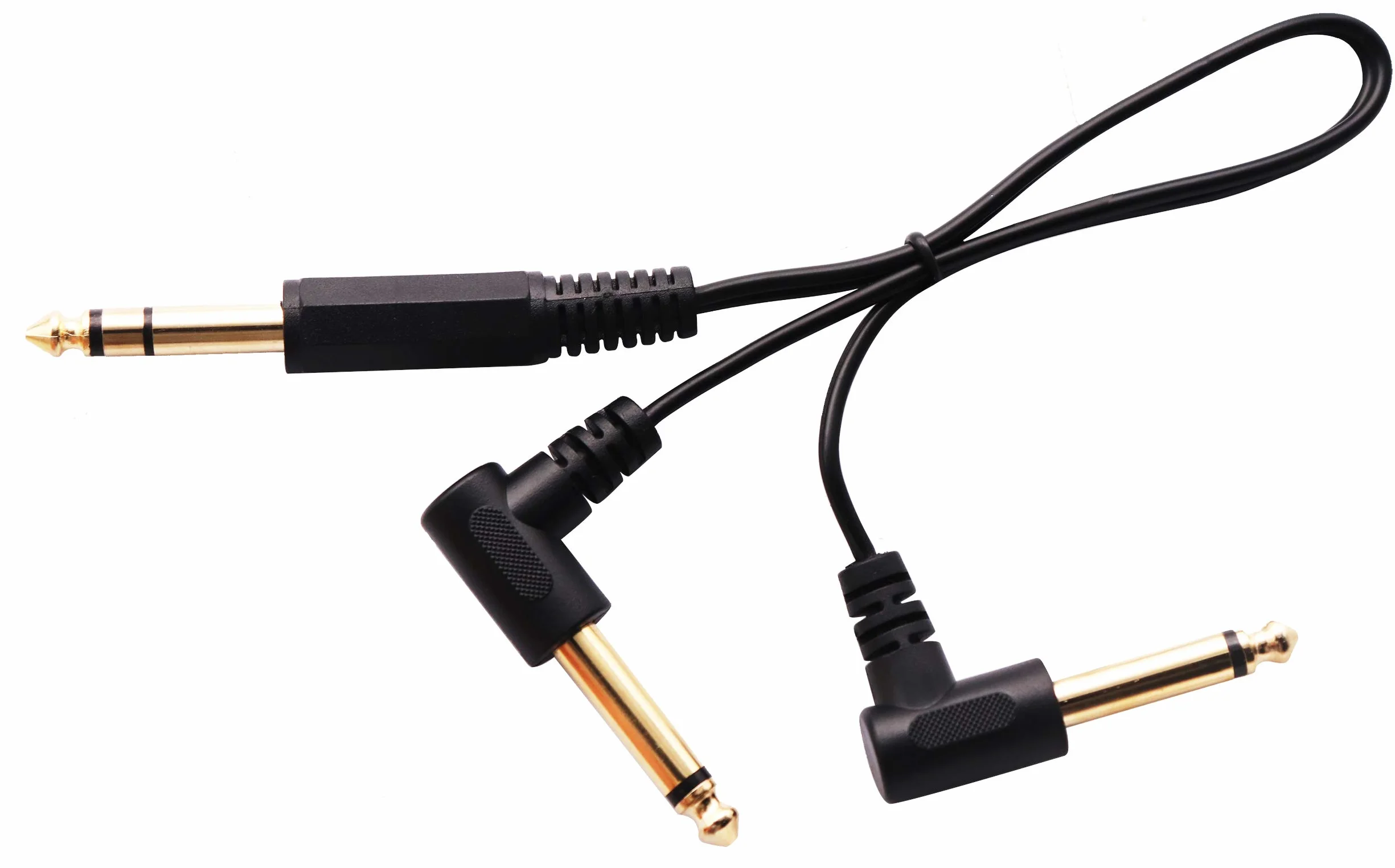 Kabel audio Y 6,35 mm do 2 * 6,35 mm, pozłacany 90 stopni 1/4" 6,35 mm męski TRS stereo do 2 (podwójny) 6,35 mm 1/4" męski TS Mono kąt prosty Y kabel audio (30 cm/12