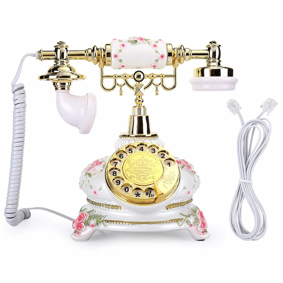 PUSOKEI Telefon obrotowy, w stylu vintage, telefon stacjonarny, antyczny telefon, przewodowy telefon stacjonarny w stylu retro, do domu, możliwość ponownego wybierania i obracania pokrętła