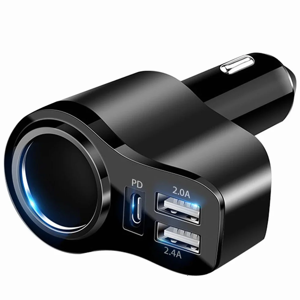 Ładowarka samochodowa 4 w 1 PD 3.0 do gniazda zapalniczki samochodowej rozdzielacz USB 12 V ładowarka samochodowa 168 W szybkie ładowanie mini adapter USB gniazdo do iPhone 17 16 15 14 13 12 Samsung