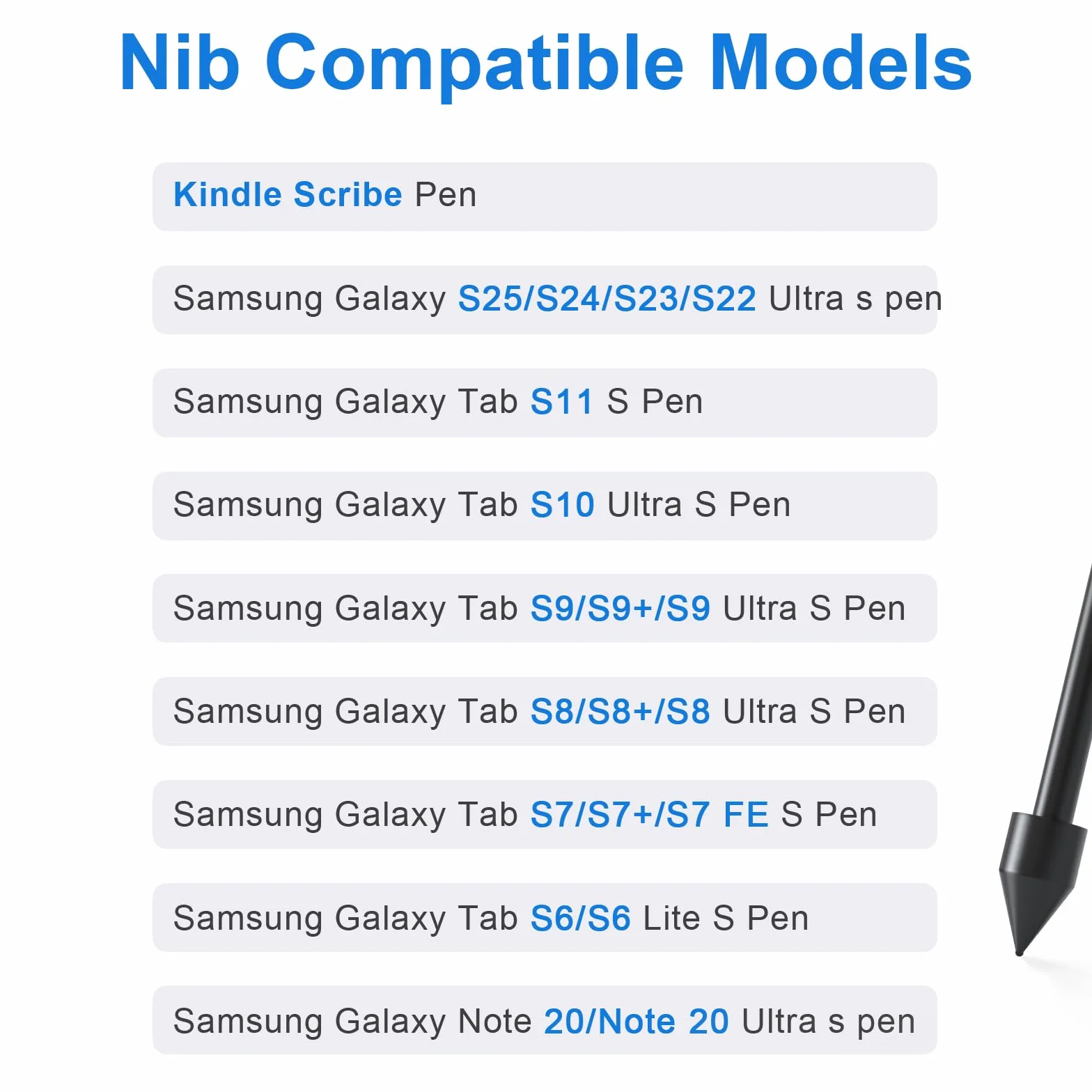 5 wymiennych miękkich końcówek do Samsung S Pen kompatybilne z Galaxy Tab S10, S9, S8, S7, S6 Lite, S25/S24/S23/S22 Ultra, Note 20 i Kindle Scribe Pen, 5 sztuk, czarne
