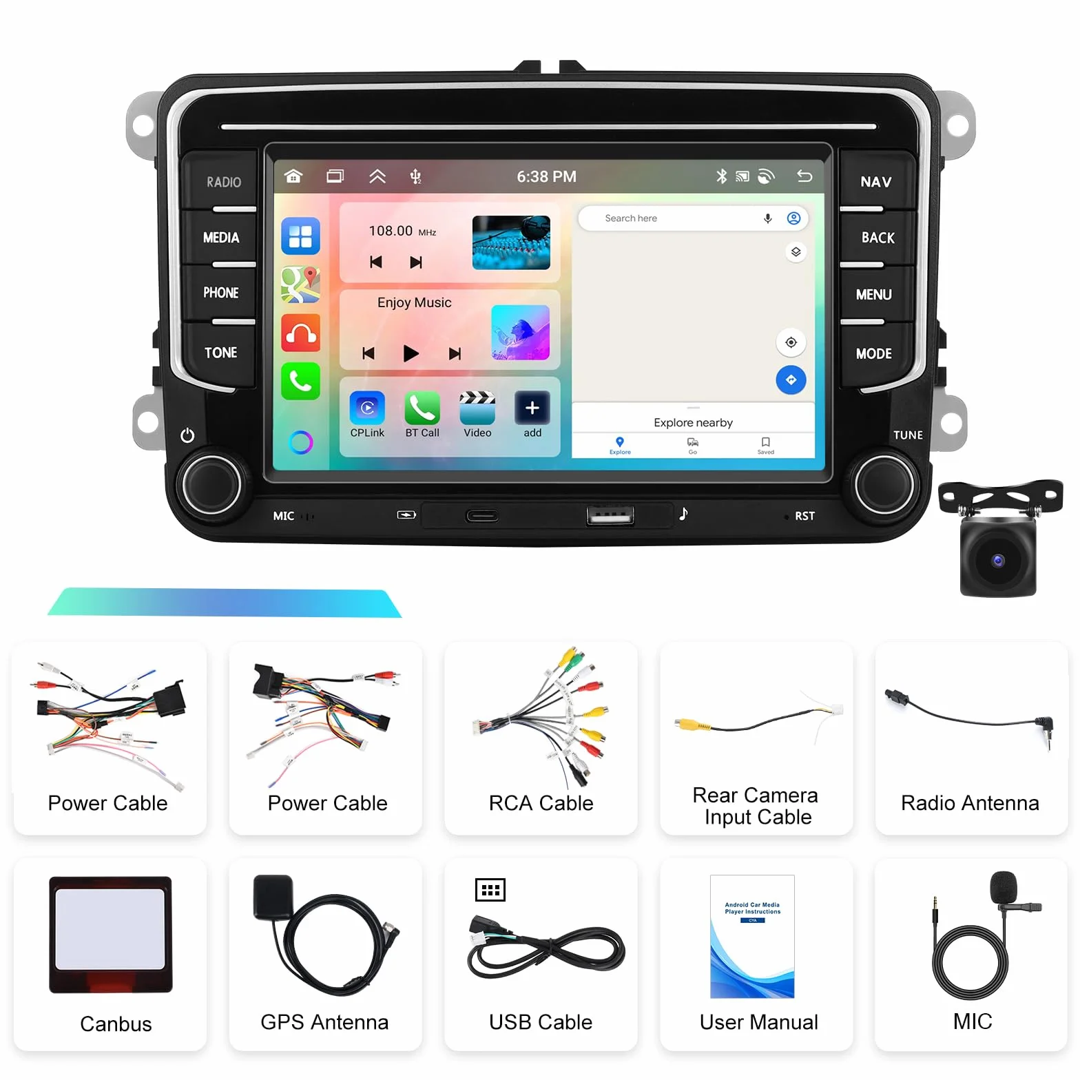 Nowy odtwarzacz multimedialny Zomolither z systemem Android 15 6 GB RAM + 128 GB pamięci dla VW Golf 5 6 Polo 5 Passat B6 B7 Touran – bezprzewodowy CarPlay ekran dotykowy 7