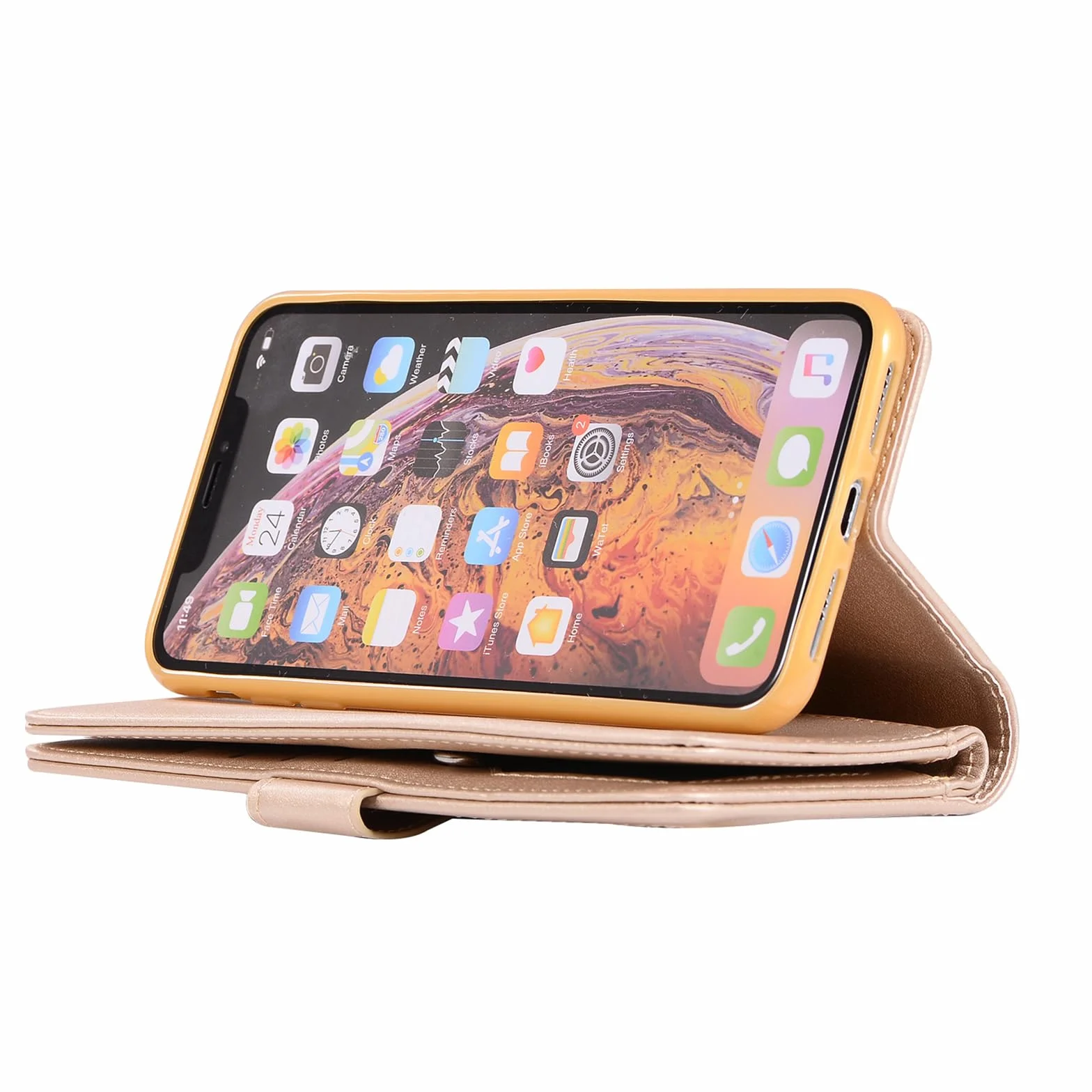 Błyszczące etui do iPhone 16 Pro Max / 16 Pro / 16 Plus/16, portmonetka na telefon komórkowy, klapka, skórzane etui z dużą przegródką na karty, złote, 16