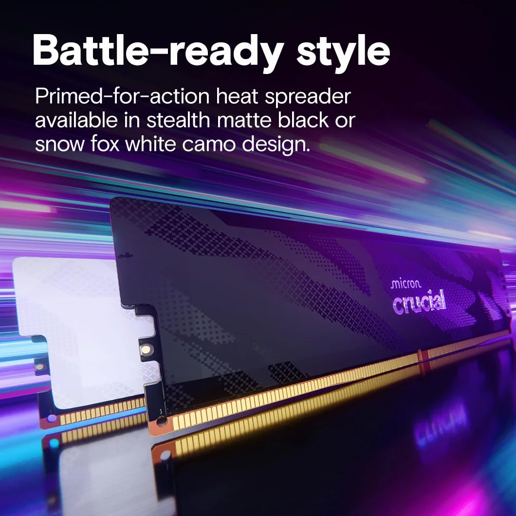 Crucial Pro DDR5 RAM 32 GB Kit (2 x 16 GB), 6400 MHz CL32, pamięć do gier pulpitowych, kompatybilna z Intel XMP 3.0 i AMD Expo, biały - CP2K16G64C32U5W