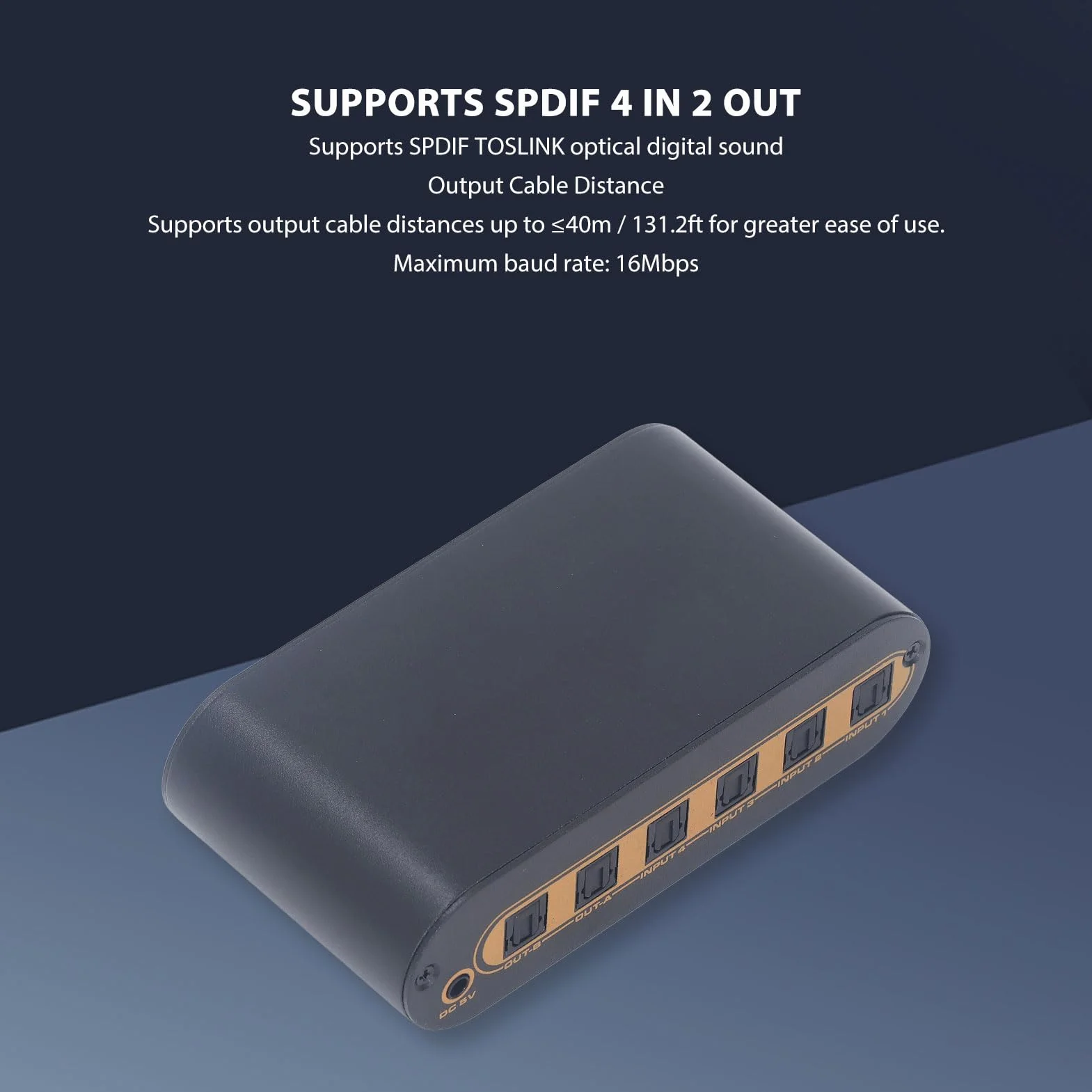 Cyfrowy Optyczny Dźwięku 4x2 SPDIF, 4 Wejścia 2 Wyjścia Rozdzielacz Dźwięku SPDIF z Pilotem na podczerwień, Obsługa DTS HD, Dolby TrueHD, LPCM2.0 (wtyczka UE)