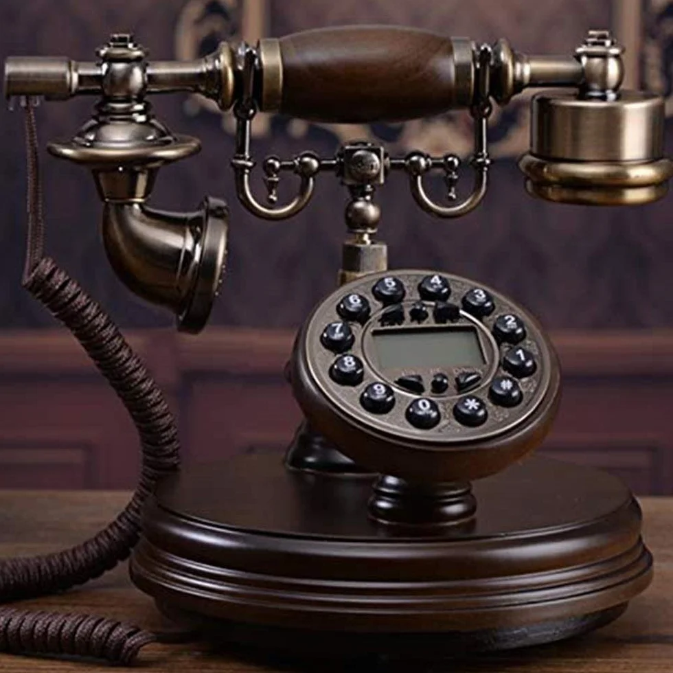 Telefon retro europejski z litego drewna Zabytkowy telefon Domowy salon stacjonarny biurowy ，Telefon w stylu vintage