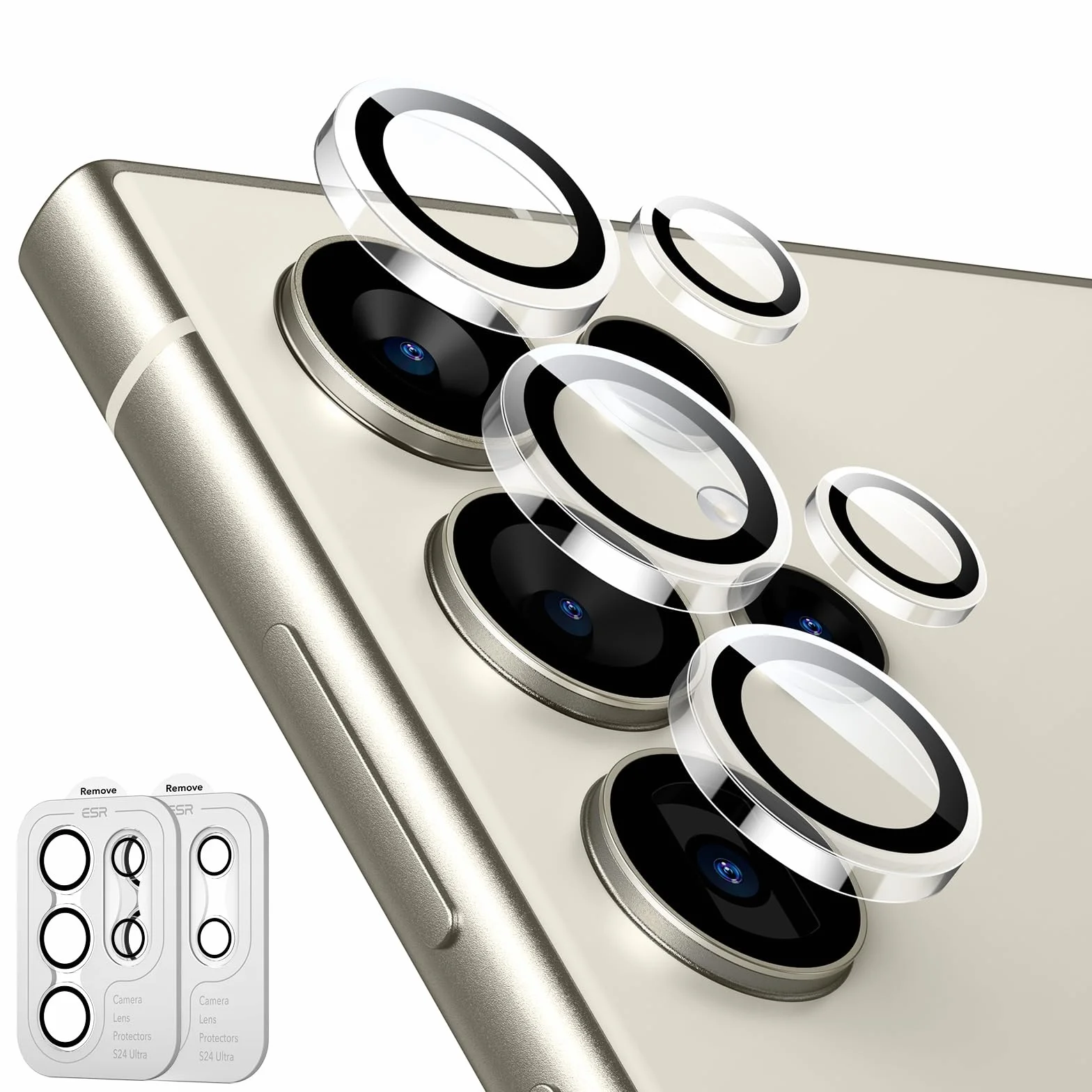 ESR Osłona obiektywu Samsung Galaxy S24 Ultra, szkło hartowane, aluminiowa krawędź, 2 zestawy, przezroczysta
