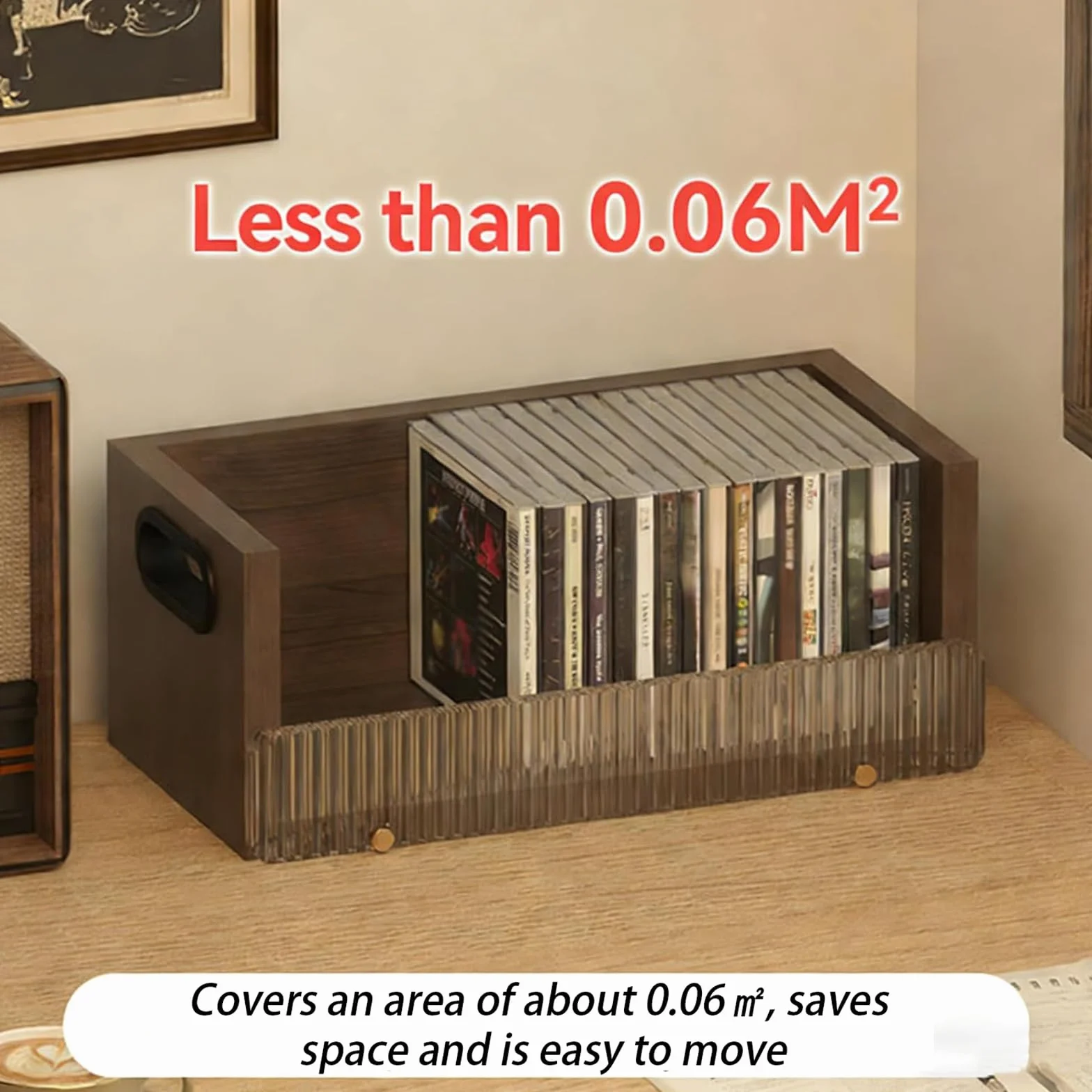 Organizer do przechowywania płyt CD z uchwytami do przenoszenia, mieści do 30 płyt, zbudowany z paneli o grubości 12 mm, idealny do płyt DVD, książek, etui filmowych i czasopism