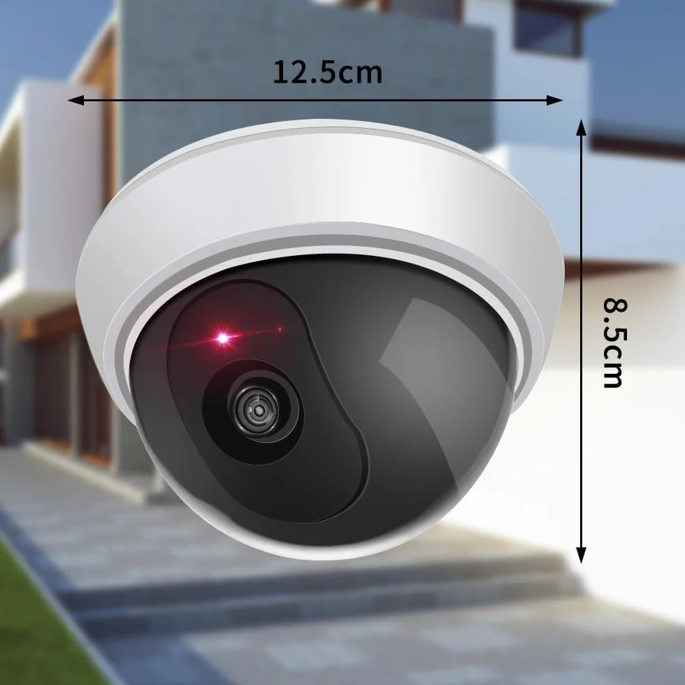 ERWEY Atrapa kamery kopułkowej z migającym światłem LED, obiektyw do monitoringu, do użytku wewnątrz i na zewnątrz