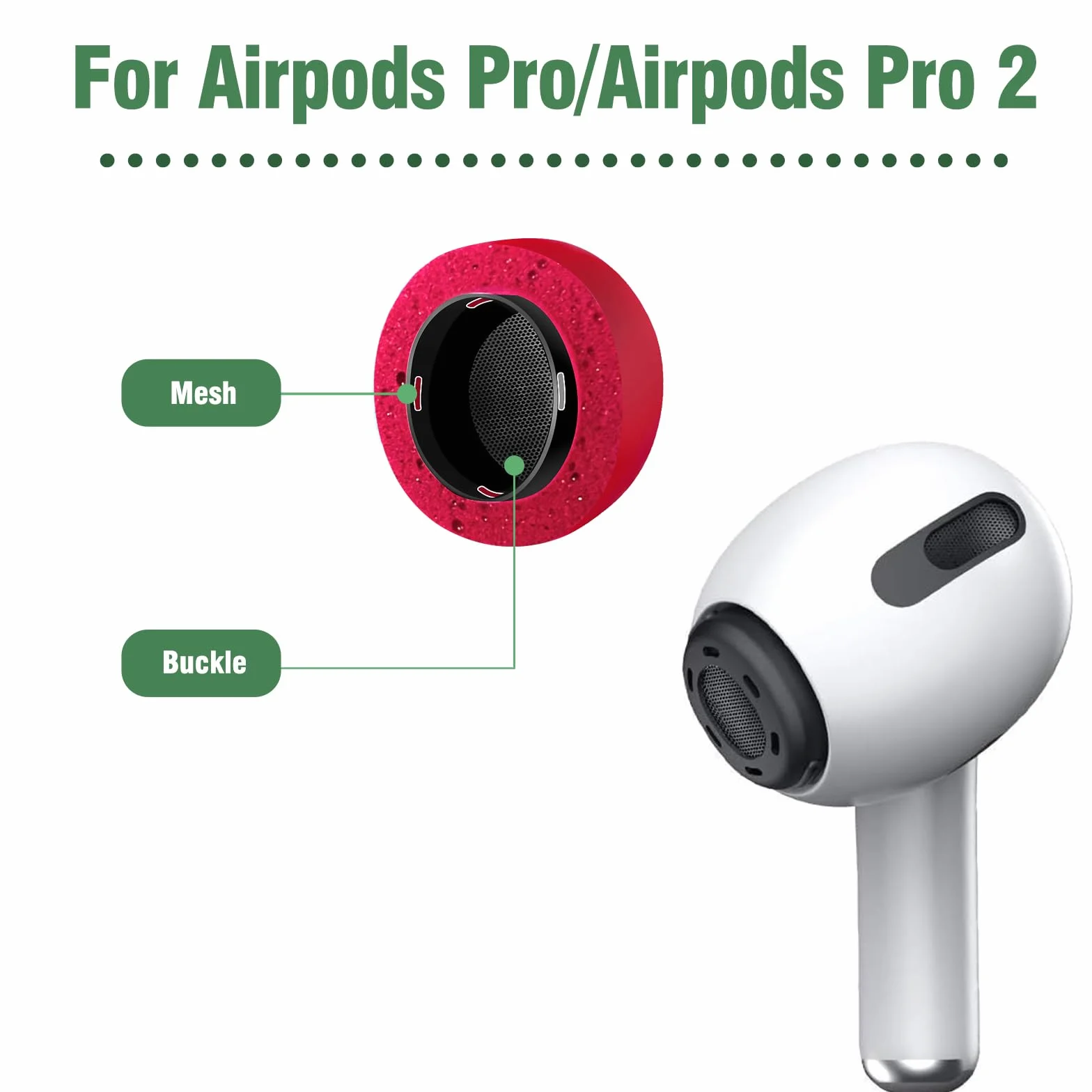 HEEKIM Zatyczki do uszu z pianki z pamięcią kształtu do Airpods Pro/Pro 2 z otworem do redukcji szumów, wymienne nasadki (S/M/L) – czerwone