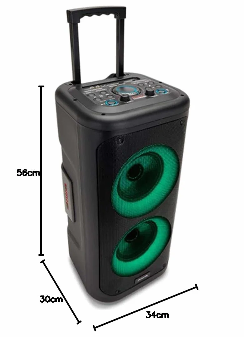 Aiwa KBTUS-450 Przenośny głośnik Bluetooth 350 W z technologią Hyperbass, Bluetooth 5.0, USB, MicroSD i True Wireless Stereo, podwójny subwoofer 6,5", w zestawie mikrofon, kolor: czarny