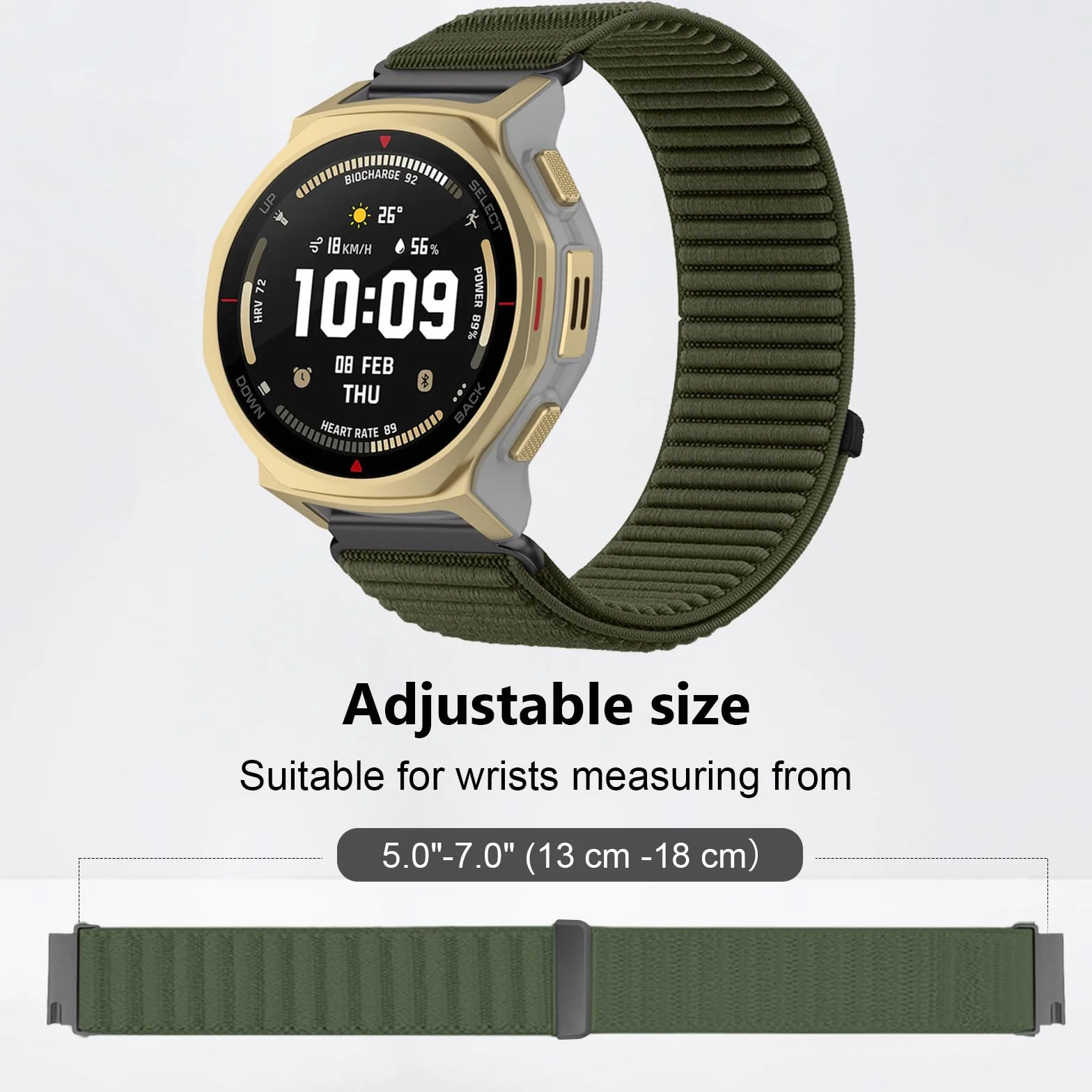 Nylonowa bransoletka kompatybilna z Amazfit T-Rex 3 Pro 44 mm, 20 mm, regulowana, miękka, sportowa pętla do Amazfit Active 2 44 mm / Active 2 Square/Amazfit GTR mini, dla mężczyzn i kobiet