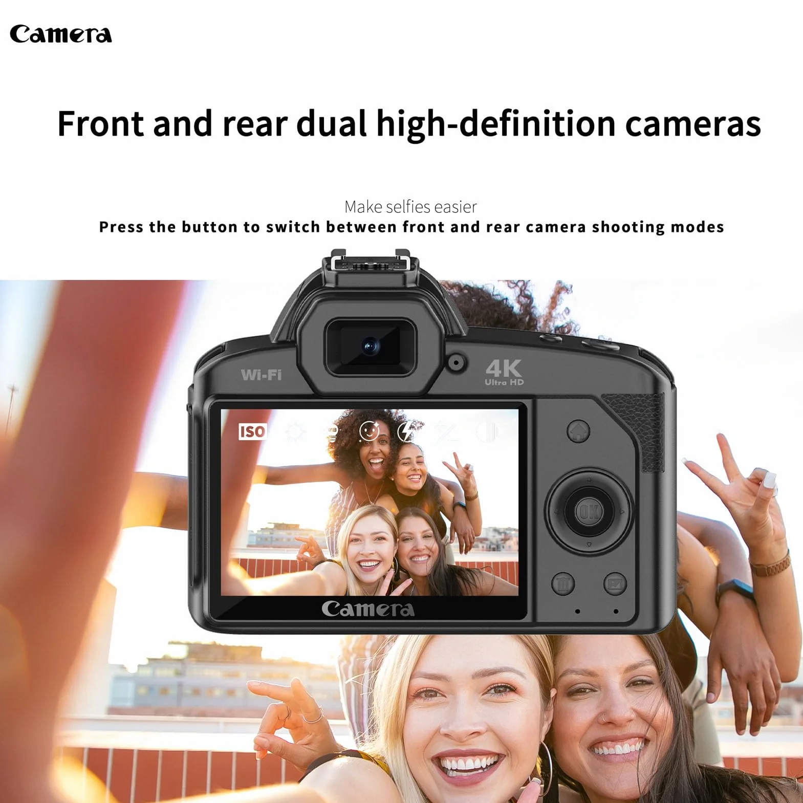 Cyfrowy Aparat Fotograficzny, Kamera do Vlogowania 4K 64MP na YouTube z Wi-Fi, 3-calowy Aparat do Selfie z Tyłu i Przodu, 16-krotny Zoom Cyfrowy, Obiektyw Makro 62 Mm, 4000 MAh