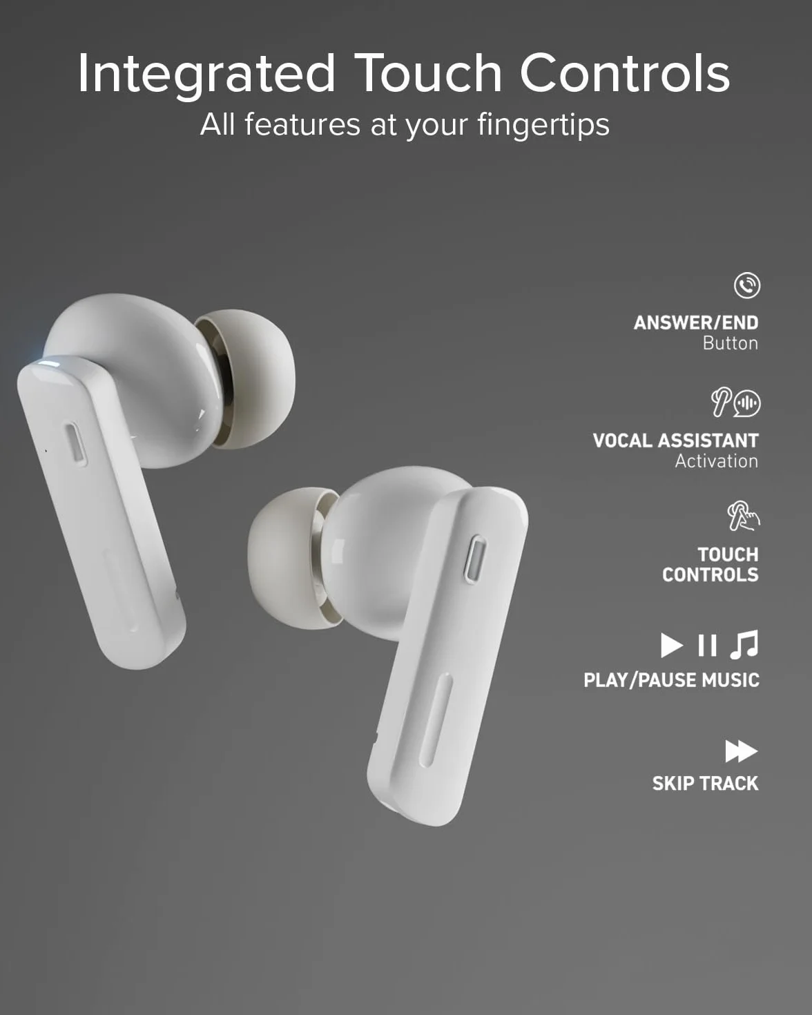 JAZ Maks - Słuchawki douszne In-Ear True Wireless Stereo, Aktywna Redukcja Szumów, Etui Ładujące, Mikrofon HD, Sterowanie Dotykowe, Do Smartfonów, Tabletów, Laptopów, 24h Odtwarzania