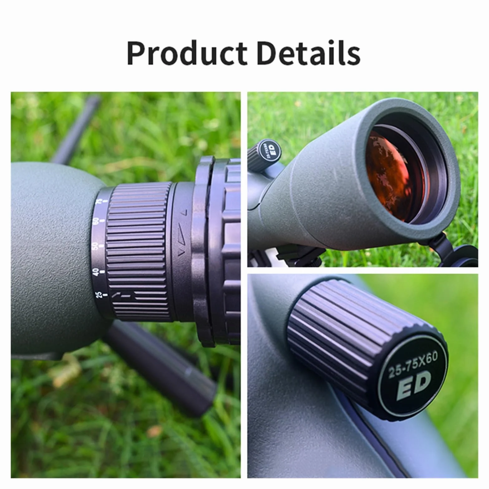 25-75x60mm HD Luneta Obiektyw ED Potężny Monokularowy Teleskop Z Powiększeniem Bak4 Pryzmat Na Zewnątrz Camping Obserwacja Ptaków Strzelanie Mocny Okular I PowięKszenie(Green set)