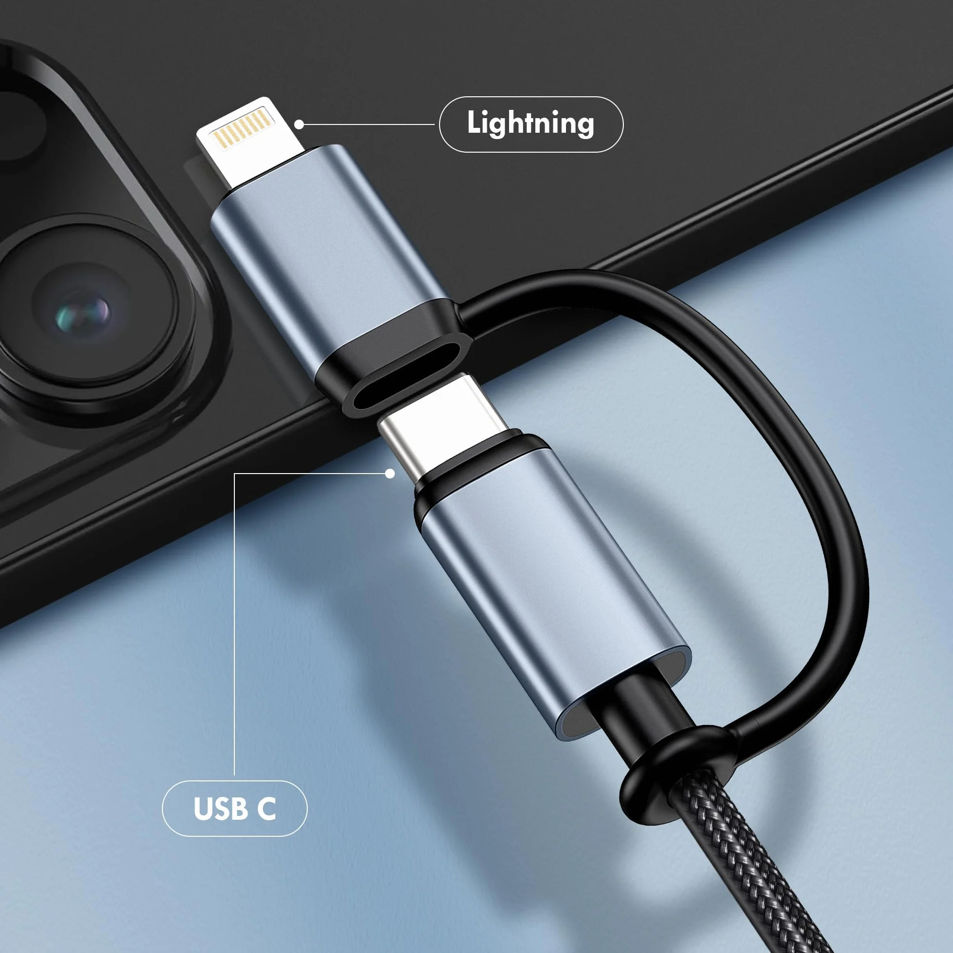 lulaven Kabel Lightning i typ C do HDMI 2 w 1, 4 m, kabel HDMI do iPhone'a, podwójny interfejs do wszystkich iPhone'ów (16/15/14/13/Pro/Max) i iPad Pro/Air, 1080p HD, synchronizacja wideo i dźwięk