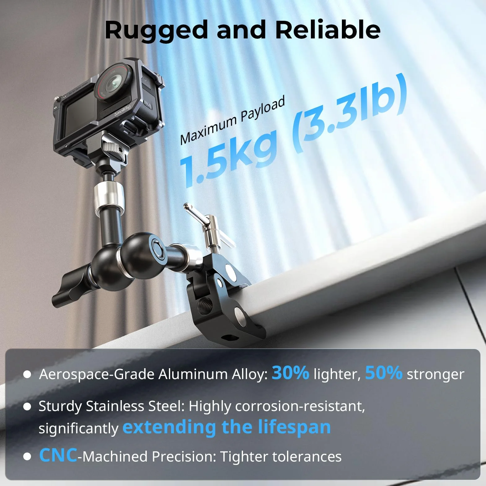 SMALLRIG Ramię Magic Arm 7 cali z zaciskiem w kształcie kraba, ramię ze śrubą 1/4"-20 i chowanymi bolcami, do kamer sportowych, monitorów, lamp wideo i mikrofonów - 5310