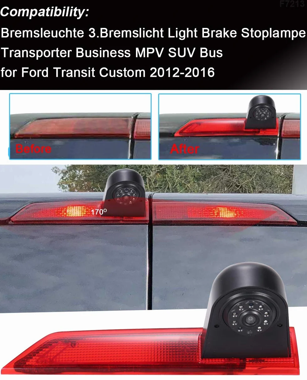 Zestaw kamer HD z wyświetlaczem LCD o przekątnej 4,3", wodoszczelny, szeroki kąt widzenia, światło hamowania, kamery cofania do Ford Transit Custom 2012-2016