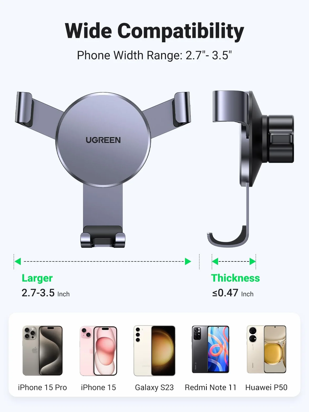 UGREEN Uchwyt Samochodowy na Telefon, Odpowietrznik Hak na Ogon, Kompatybilny z iPhone 14/13/12 Pro Max XR Galaxy S22 S21 S20 Huawei P30 P20