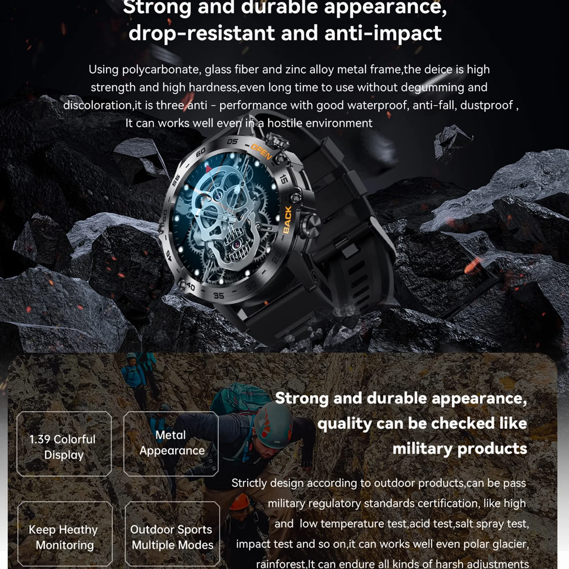 Smartwatch Mężczyzna Połączenie Bluetooth i Odpowiedź Głośnomówiący Inteligentny Zegarek Krokomierz Monitor Snu 123 Tryb Sport Powiadomienia Wiadomości Zegarek Fitness Tracker dla Androida iOS (czarny)
