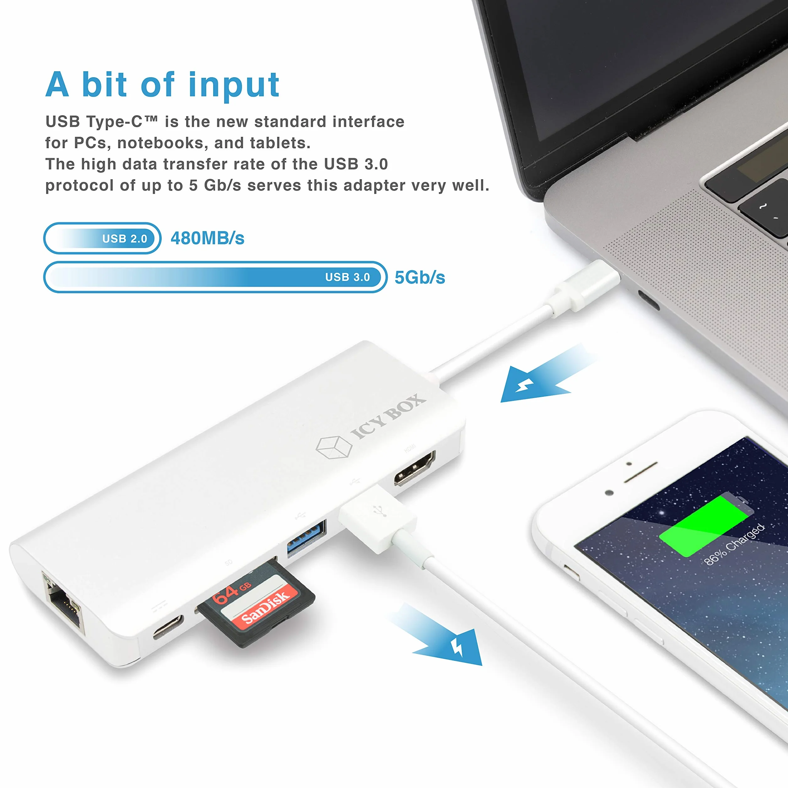 Icy Box IB-DK4034-CPD 60213, Adapter do Notebooków i Tabletów z HDMI, Srebrny
