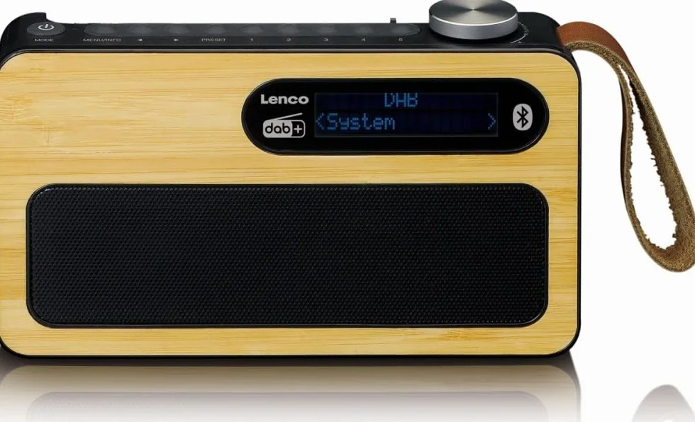 Lenco PDR-040 - przenośne radio DAB+ – radio FM – z Bluetooth – wbudowany akumulator o pojemności 2000 mAh – 3 W RMS – zegar i funkcja budzika – z prawdziwego bambusa – kolor czarny