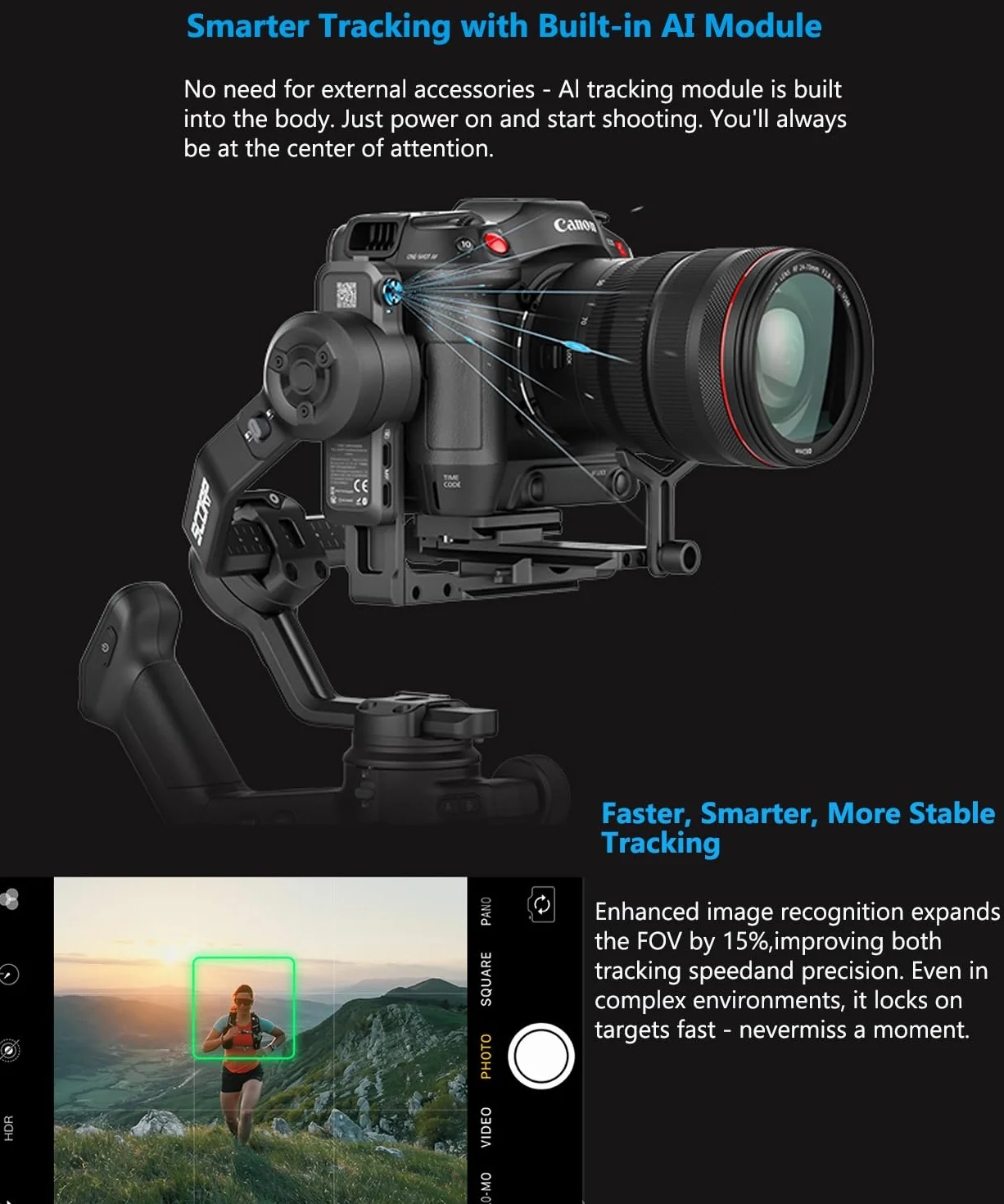 FeiyuTech SCORP 3 KIT Stabilizator kardanowy dla kamery, wbudowany śledzenie AI, stabilizator bezlusterkowca DSLR dla Sony/Canon/Nikon/Fujifilm, maks. 3.5KG/7.72lbs, ekran dotykowy, natywne pionowe