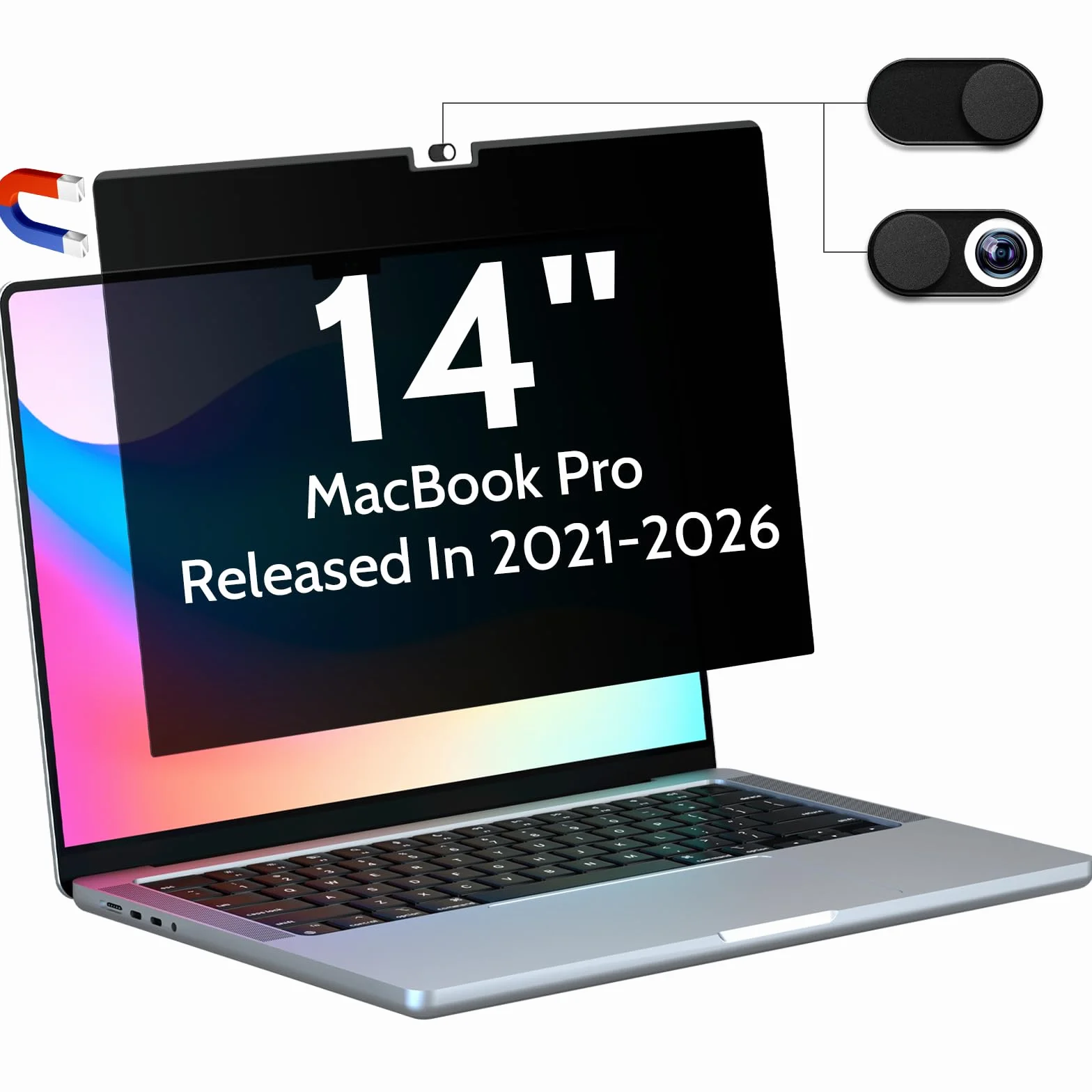 Peslv Osłona prywatności kompatybilna z MacBook Pro 35.6 cm (2021-2023, M1, M2, M3)-A2918 A2992 A2442 A2779, magnetyczny, zdejmowany, matowy, antyniebieski filtr odblaskowy, 35.6 cm, ochrona ekranu