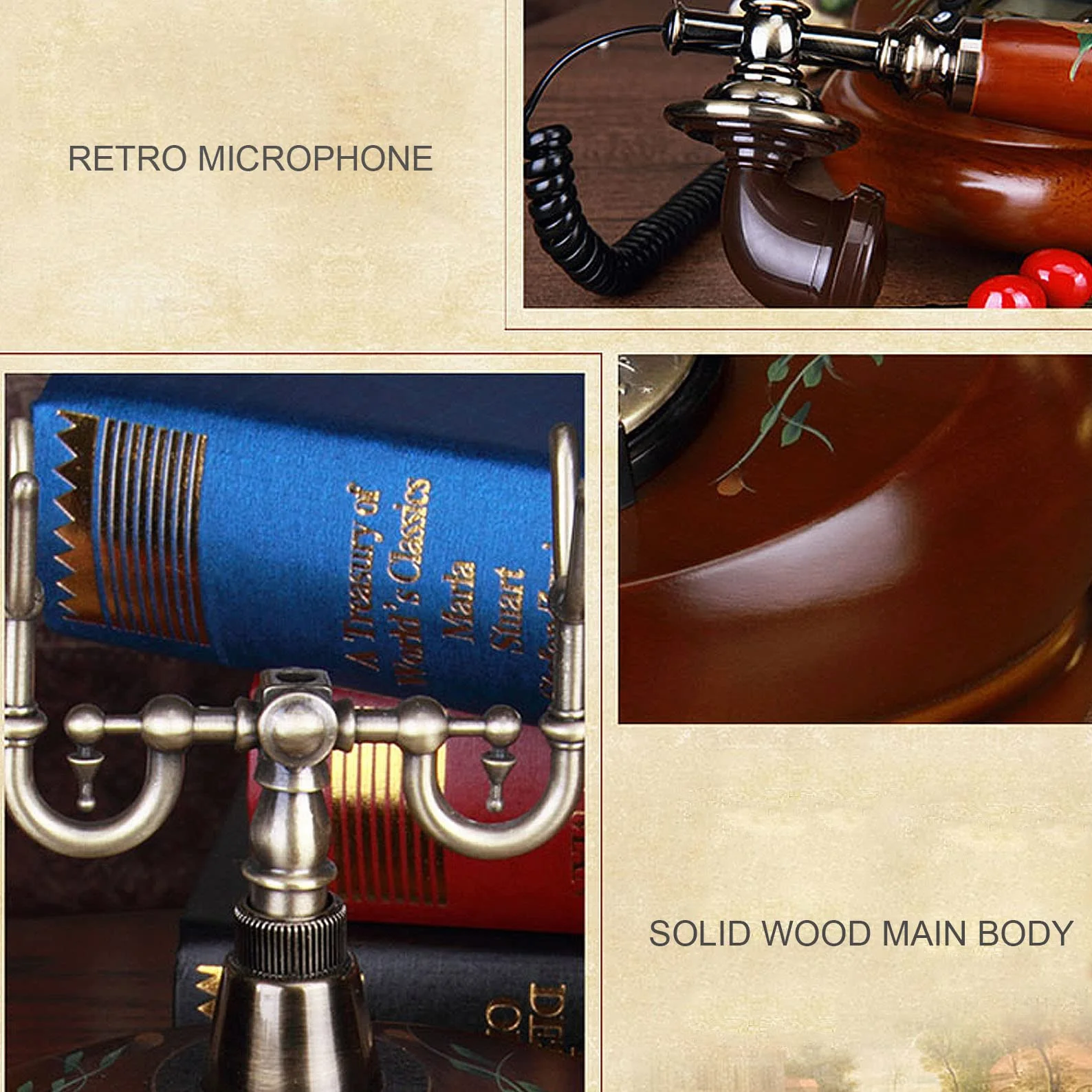 Antyczny telefon vintage, stary telefon stacjonarny retro do wystroju domu, biura, kawiarni, baru, telefon stacjonarny w stylu europejskim