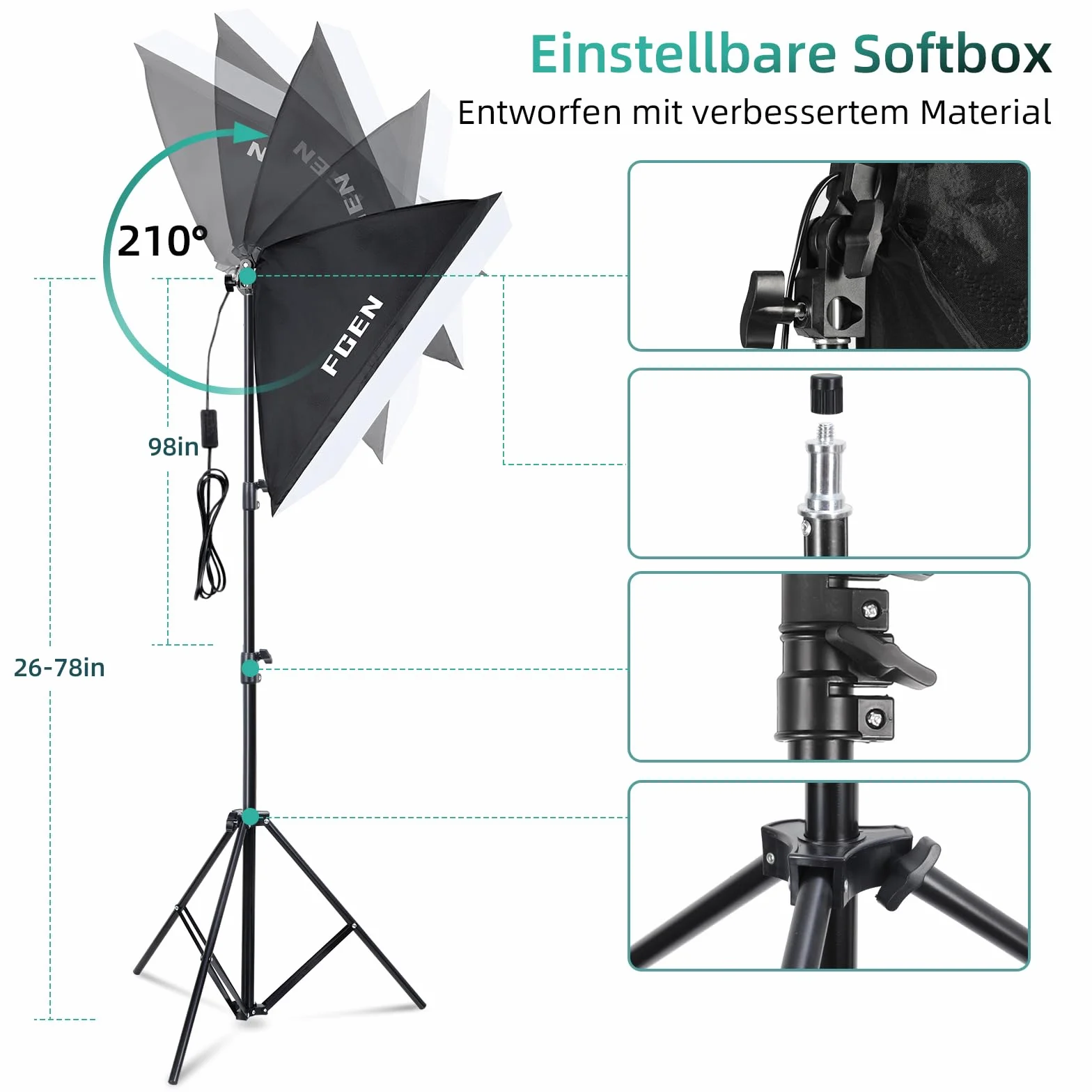 FGEN, 2X135W 2X85W LED (światło monochromatyczne) Zestaw softbox studia fotograficznego, bawełna 2,6mx3m, 2x50x70cm Oświetlenie fotograficzne, parasole, worek z piaskiem i zestaw do zdjęć studyjnych