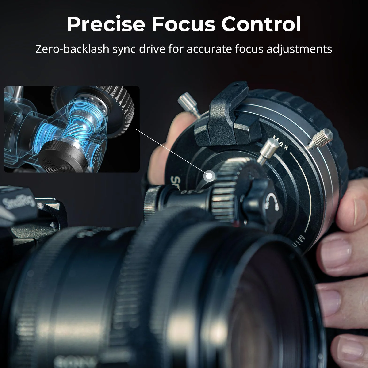 SMALLRIG Follow Focus F50 z bezstopniową regulacją dźwigni tłumienia dynamicznego i ogranicznikami A/B, w tym 15 mm pręt i zacisk pręta, do lustrzanek cyfrowych- 4745
