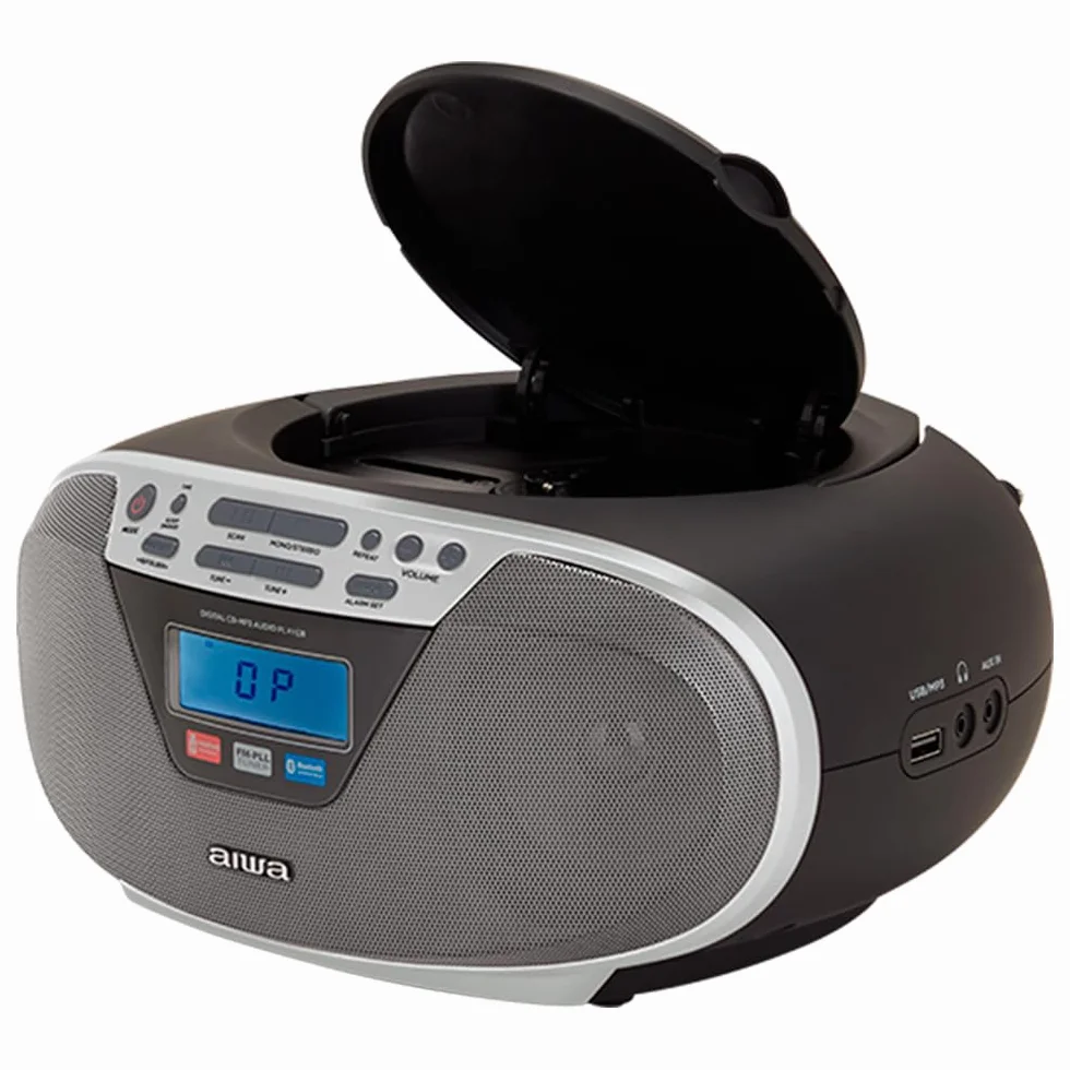 Aiwa BBTU-400SL: przenośne radio CD z Bluetooth i USB, kolorowy wyświetlacz, RDS, FM PLL, funkcja budzika, kolor: srebrny