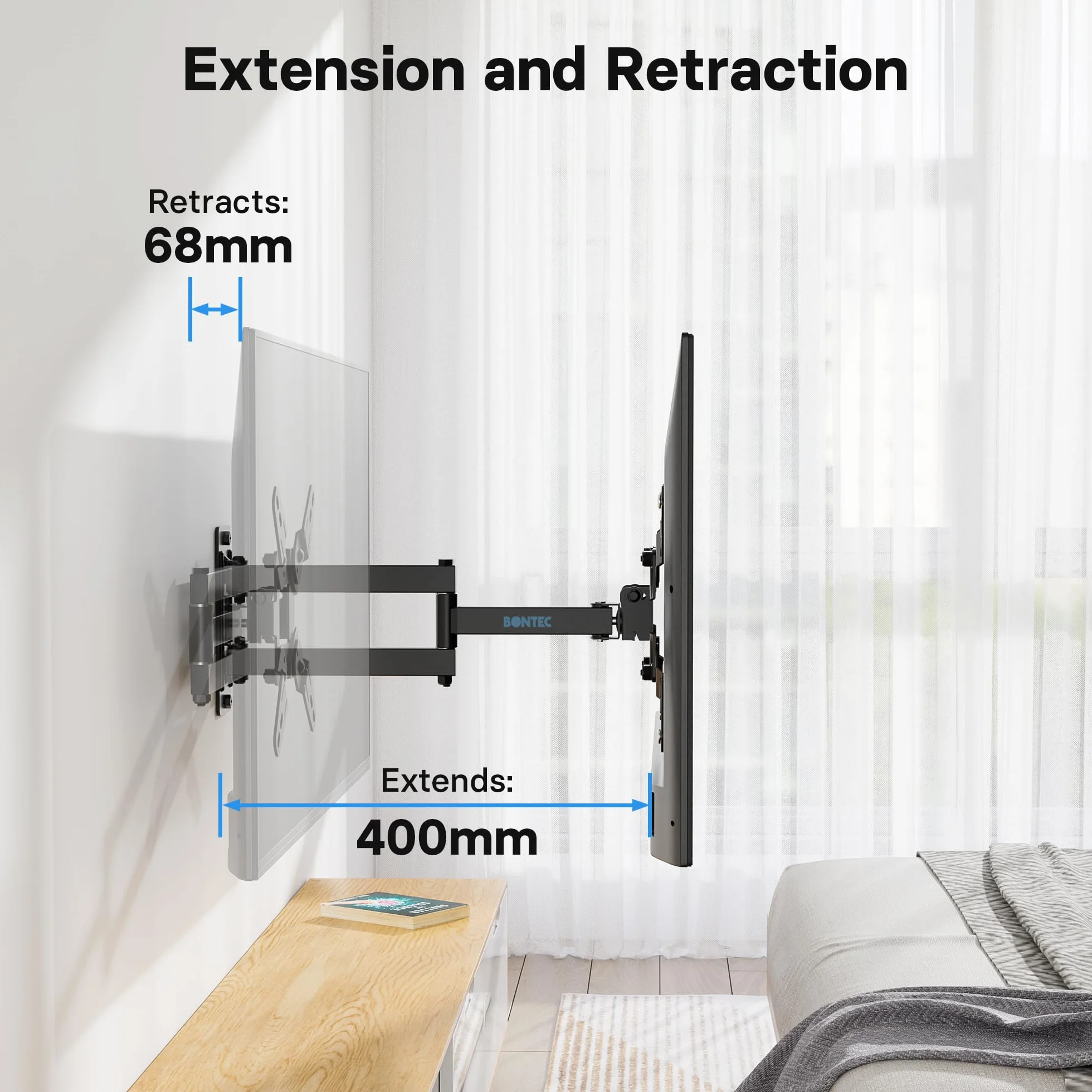 BONTEC Uchwyt ścienny do telewizorów 13-42 cale, 25 kg, VESA 200x200mm, pełny ruch, obrót 360°