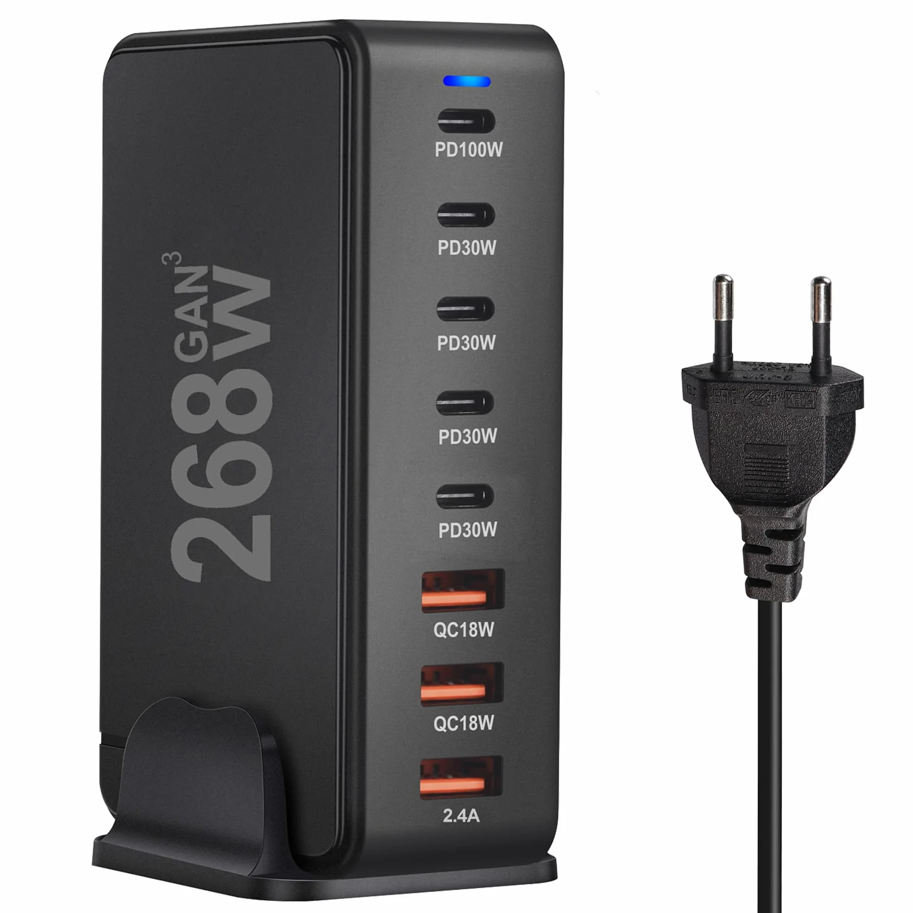 Ładowarka sieciowa 268 W 8 portów USB do komputera stacjonarnego 5 USB-C 100 W i 30 W i 3 USB-A 18 W i 12 W Technologia GAN3 Szybkie ładowanie