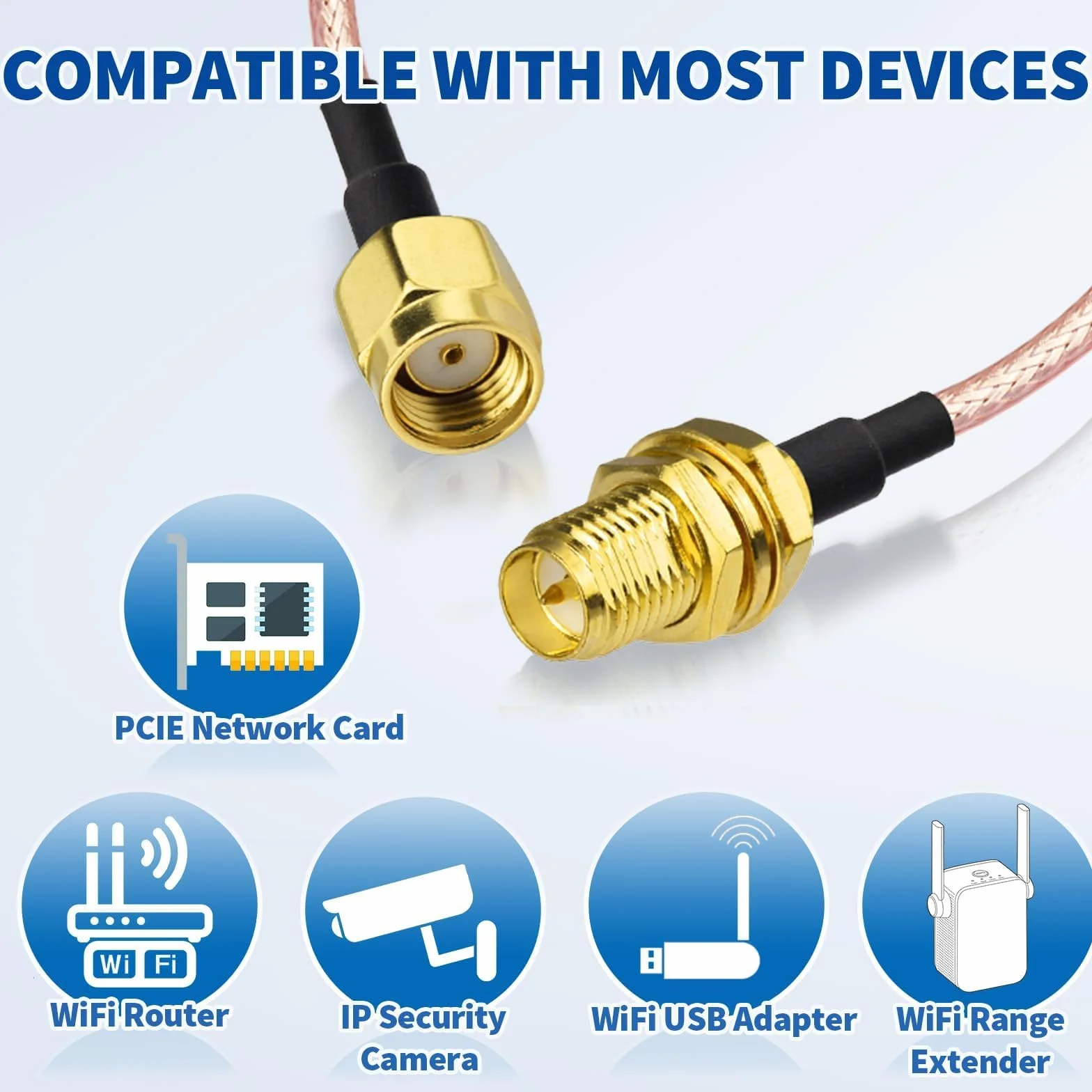 BINGFU RP-SMA wtyczka do gniazda RP-SMA kabel 30 cm RG316 przedłużacz anteny WiFi kabel koncentryczny (2 sztuki) do bezprzewodowych mini PCI Express PCIE kart sieciowych WiFi adapter WiFi router