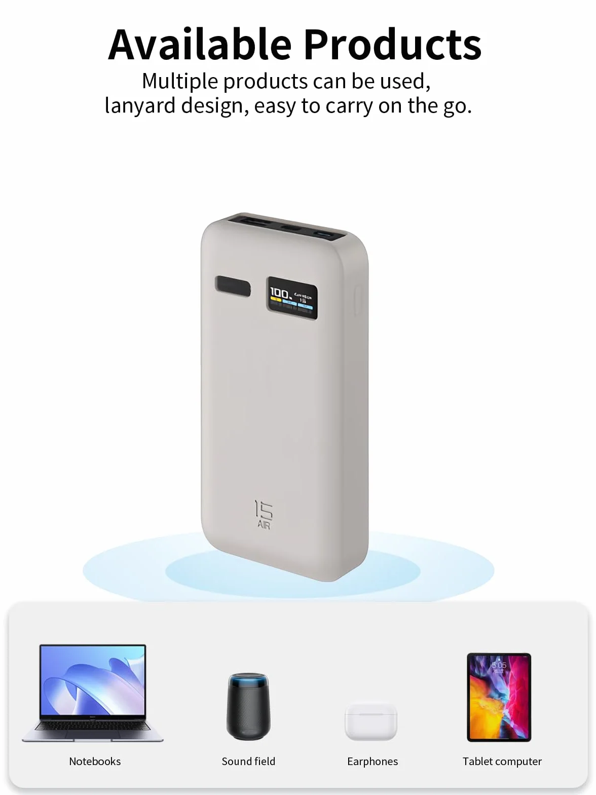 Do CUKTECH 15 Air Charger Power Bank 100W 15000mAh Silikonowa obudowa - odporna na zarysowania, uderzenia i kurz, przenośna, smukła (szary)