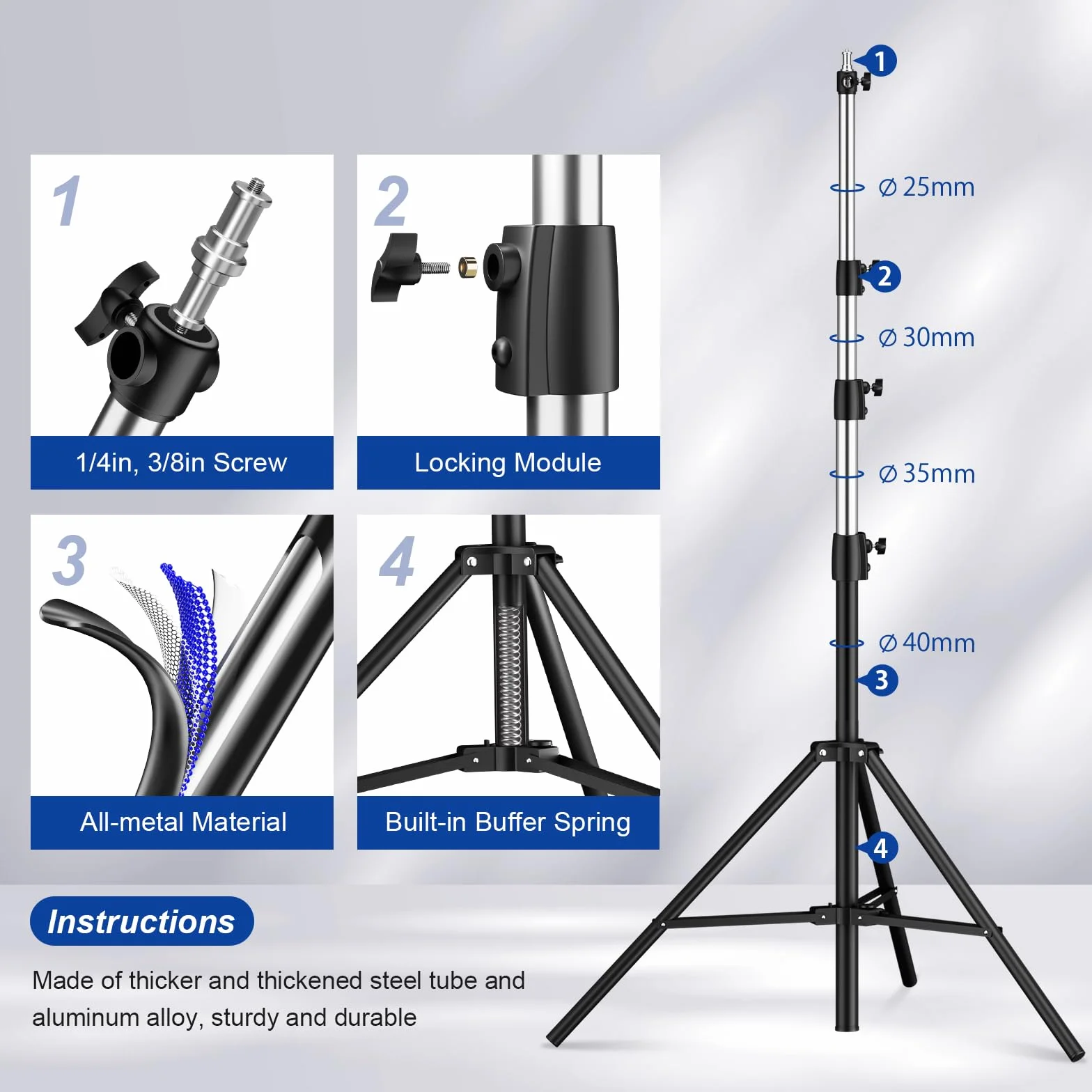 Soonpho AIR Pro statyw do lampy, tłumiony powietrzem, aluminium, maks. wysokość 4 m, nośność 15 kg, stabilny i wygodny, statyw z torbą do filmów, fotografii, studia fotograficznego, fotografii,