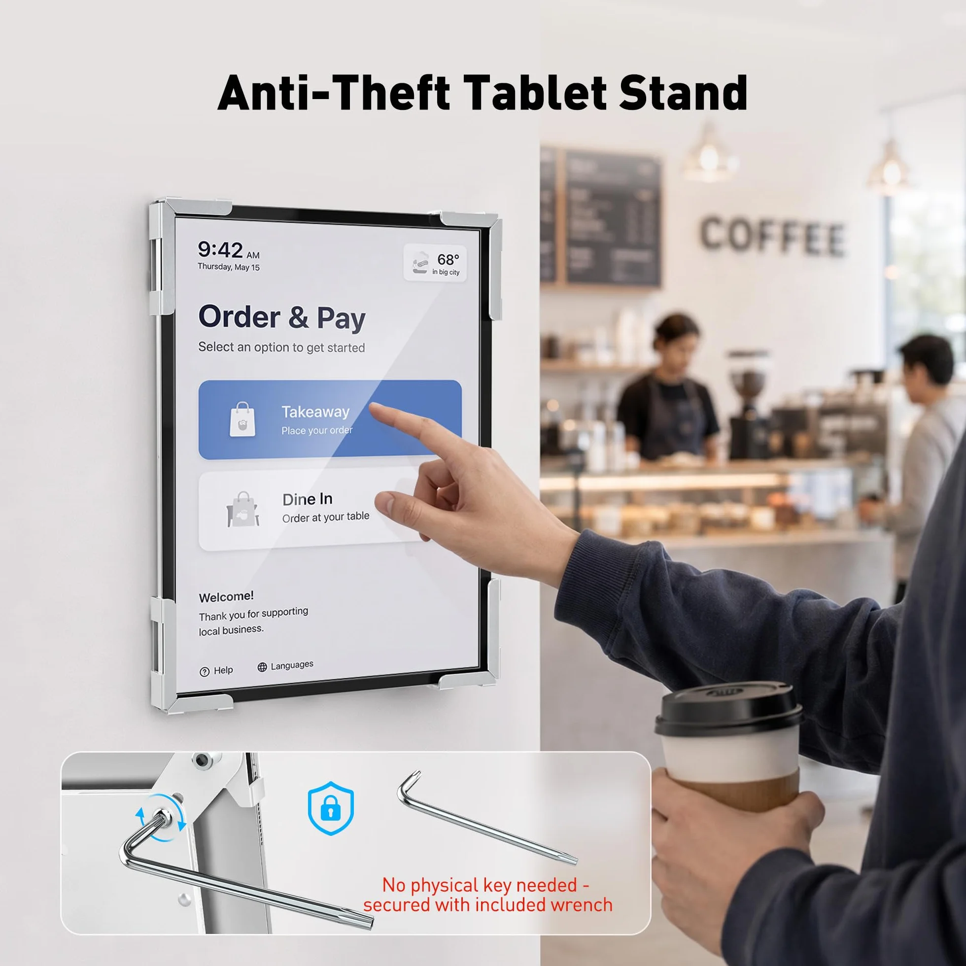 AboveTEK Uniwersalny uchwyt ścienny na tablet, ochrona przed kradzieżą do iPada, obudowa do tabletów o przekątnej ekranu 9,7 do 13 cali, montaż na ścianie, wytrzymała stalowa konstrukcja, biały