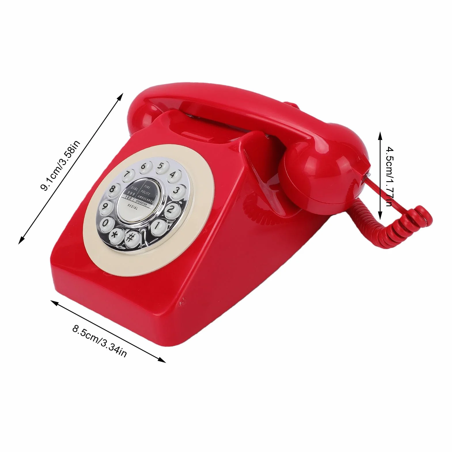 Denash Przewodowy Telefon Stacjonarny w Stylu Retro, Klasyczny Telefon z Wybieraniem Typu Push Dial i funkcją Ponownego Wybierania Numeru, Zabytkowy Domowy do Biura i Deko (czerwony)