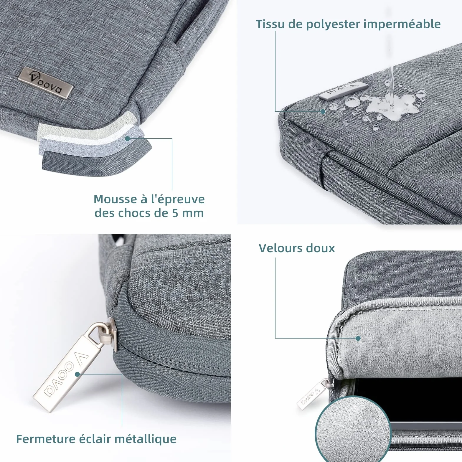 Voova Pokrowiec na laptopa wodoodporna 15 15,6 16 cali Macbook Pro HP Lenovo Acer ASUS Dell Fujitsu Gigabyte HUAWEI ciemnoszara
