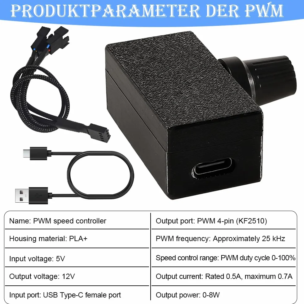 4-pinowy kontroler wentylatora PWM 12V z kablem adapterowym 1 do 2, regulator 0-100% do chłodzenia PC