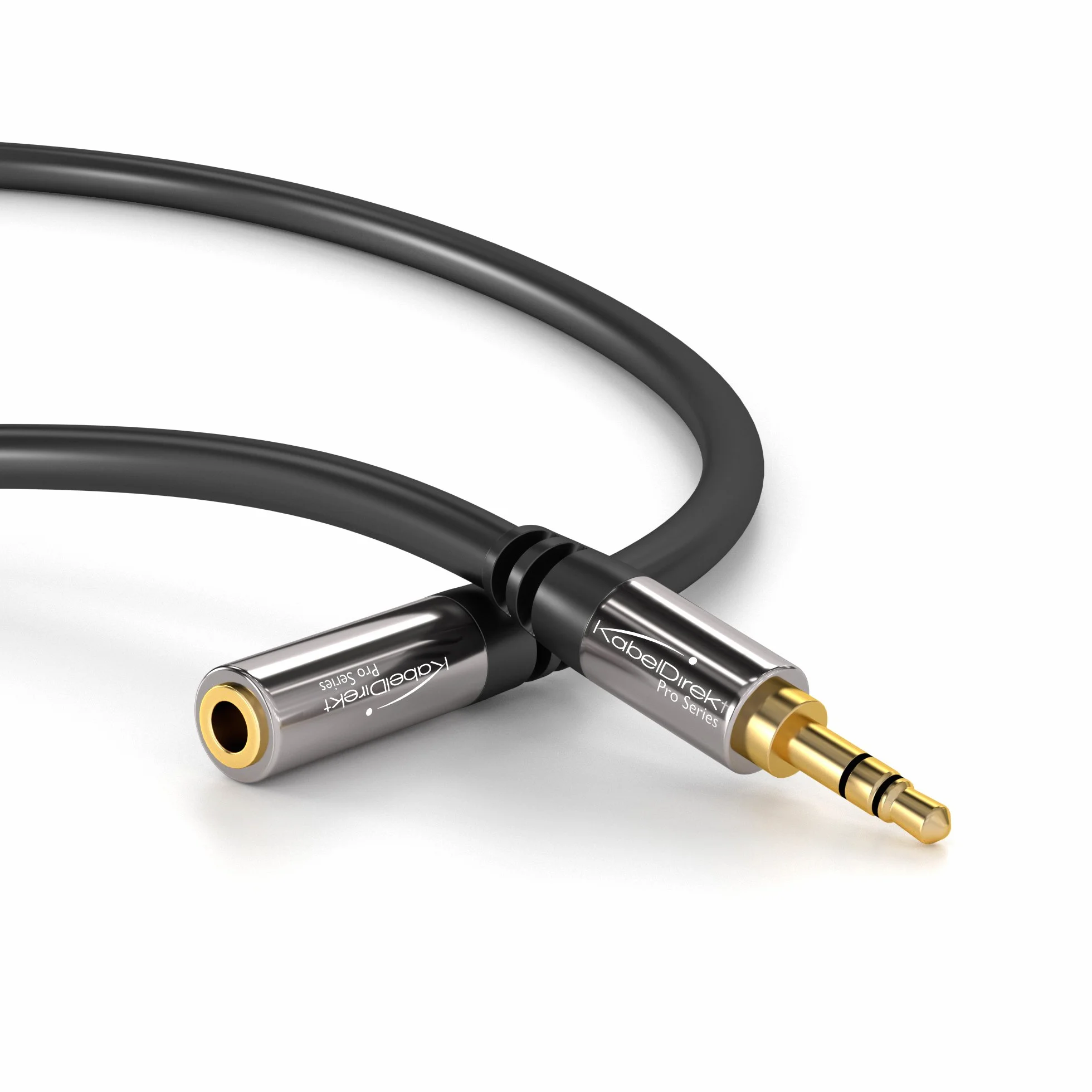KabelDirekt – 2 m – Przedłużacz słuchawkowy, przedłużacz jack 3,5 mm (kabel audio aux, wtyk/gniazdo, prawie niezniszczalna metalowa obudowa, idealny do słuchawek, czarny)