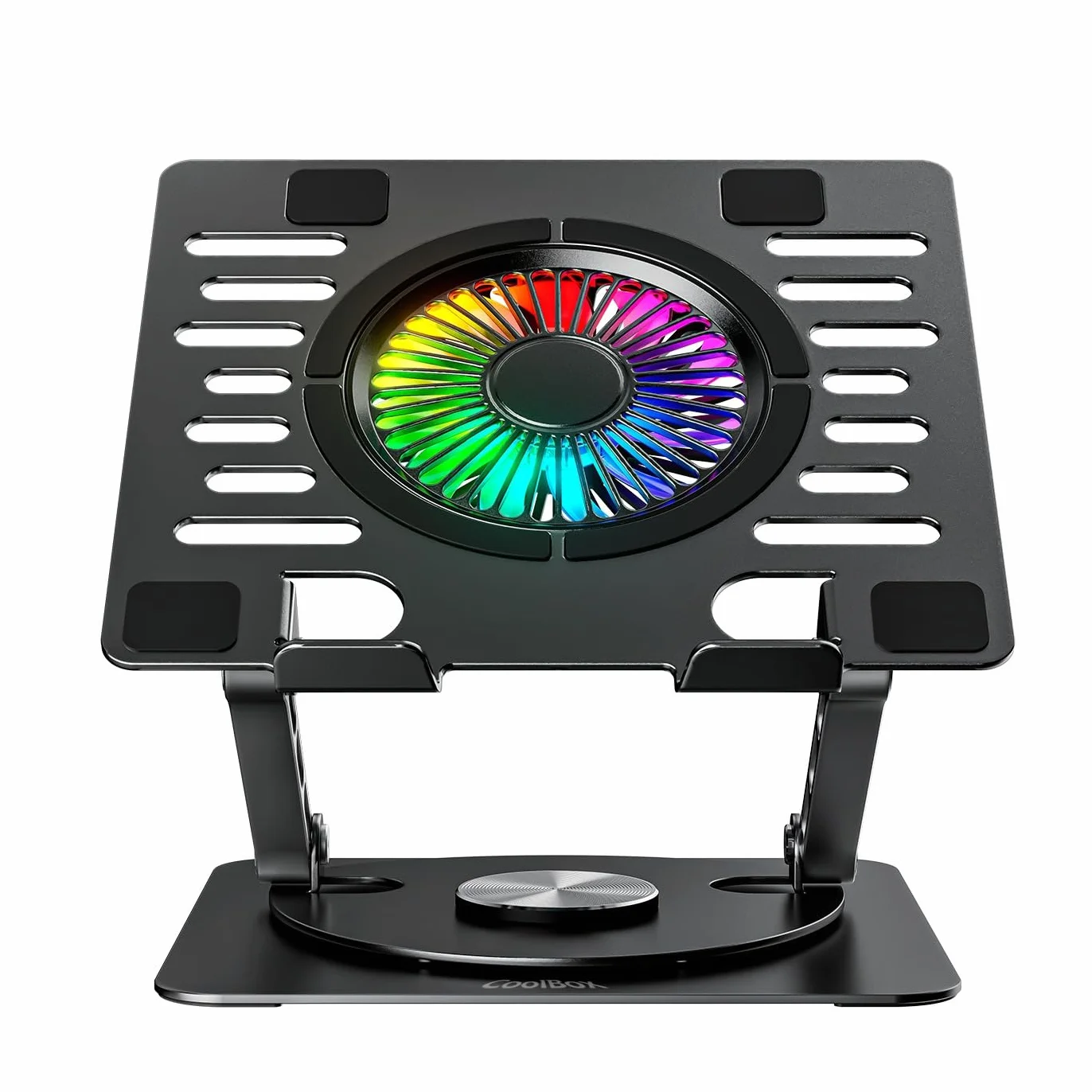 CoolAir przenośny stojak z cichym wentylatorem RGB 11 cm, podstawa z regulacją wysokości i obrotu o 360°, przenośna lodówka z regulowaną prędkością, tablety/notebooki do 17,3", aluminium, czarny
