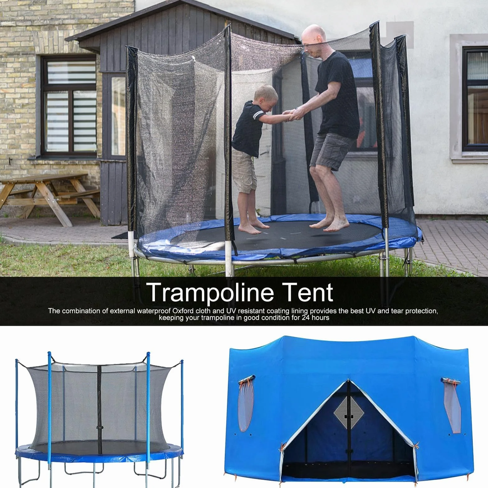 Baldachim do trampoliny okrągłej, namiot ochronny na 6 trampolin, akcesoria
