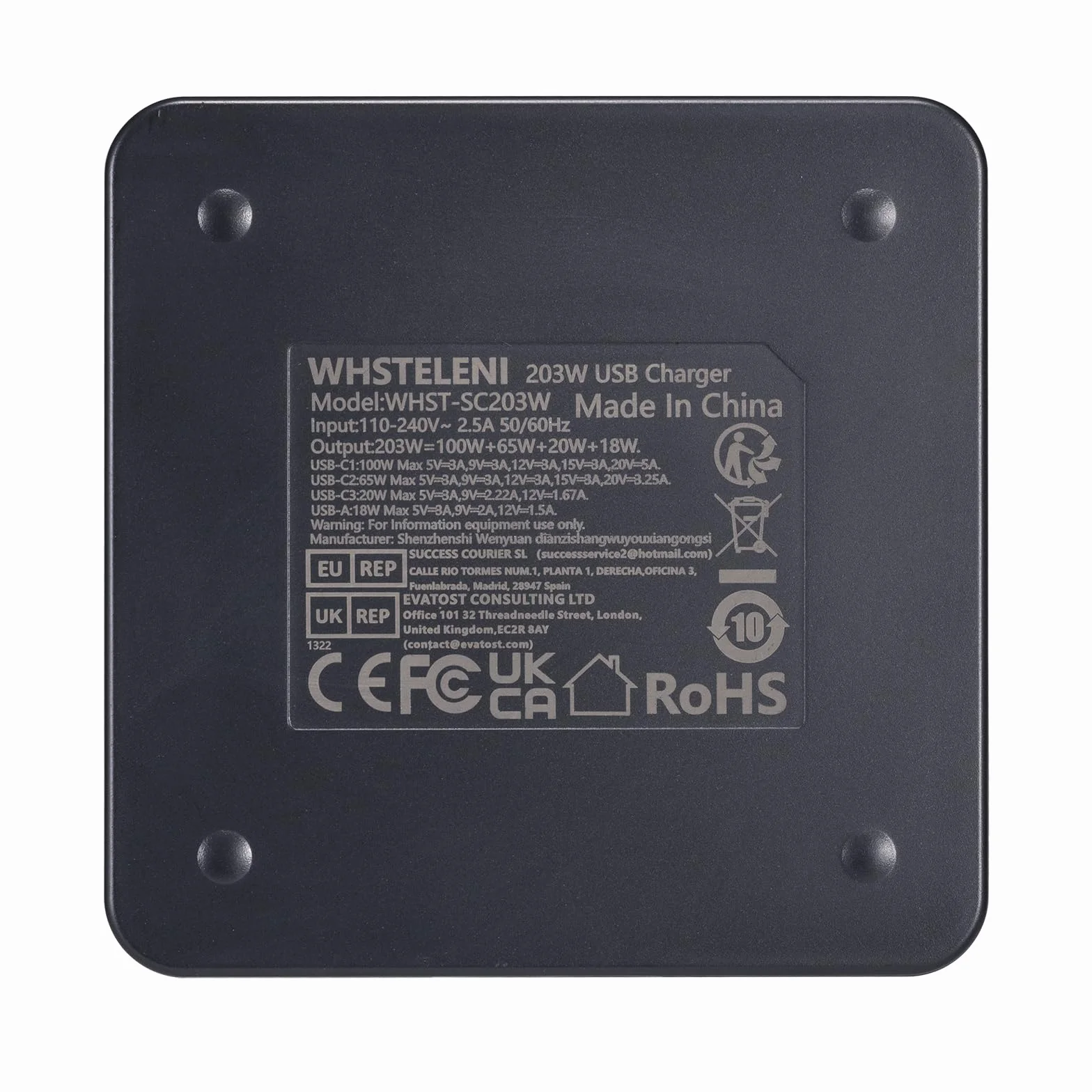 USB C Ładowarki zasilacze 203W/200W (100W+65W+20W+18W) 4-portowa stacja ładująca Kompatybilny z MacBook Pro/Air, Dell, HP, Lenovo Laptop, smartfony i więcej